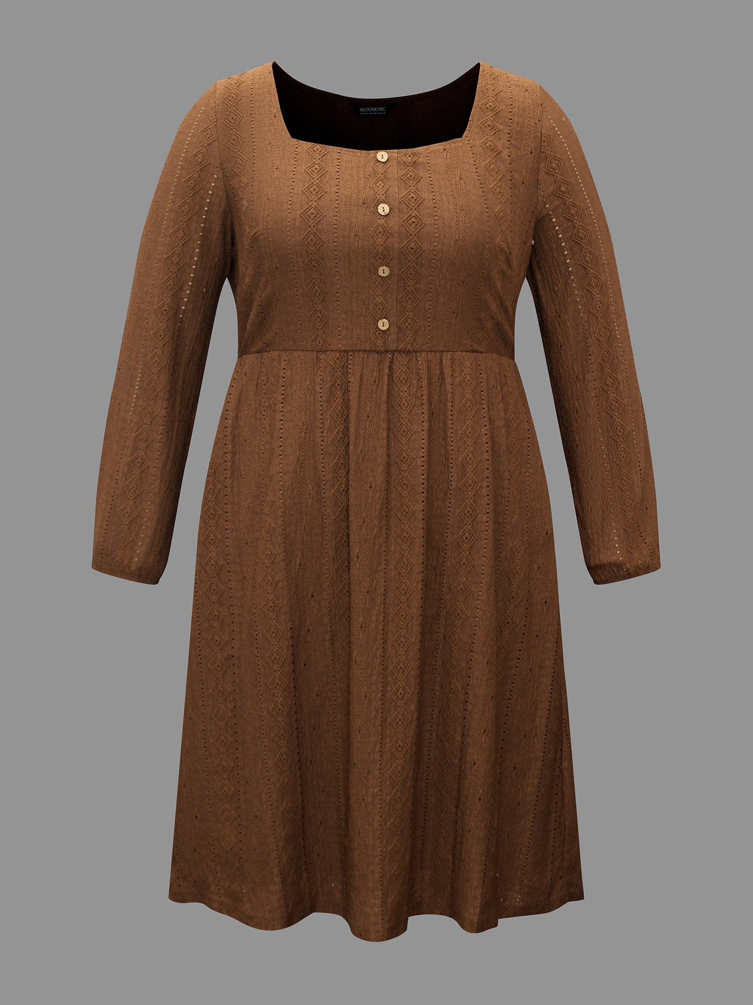 Textured Button Detail Square Neck Knit Dress