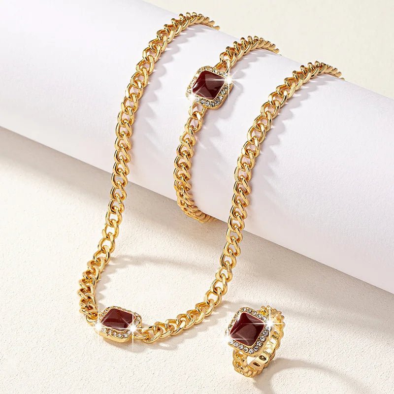 Cuban Square Diamond Necklace. Bracelet. and Ring Set