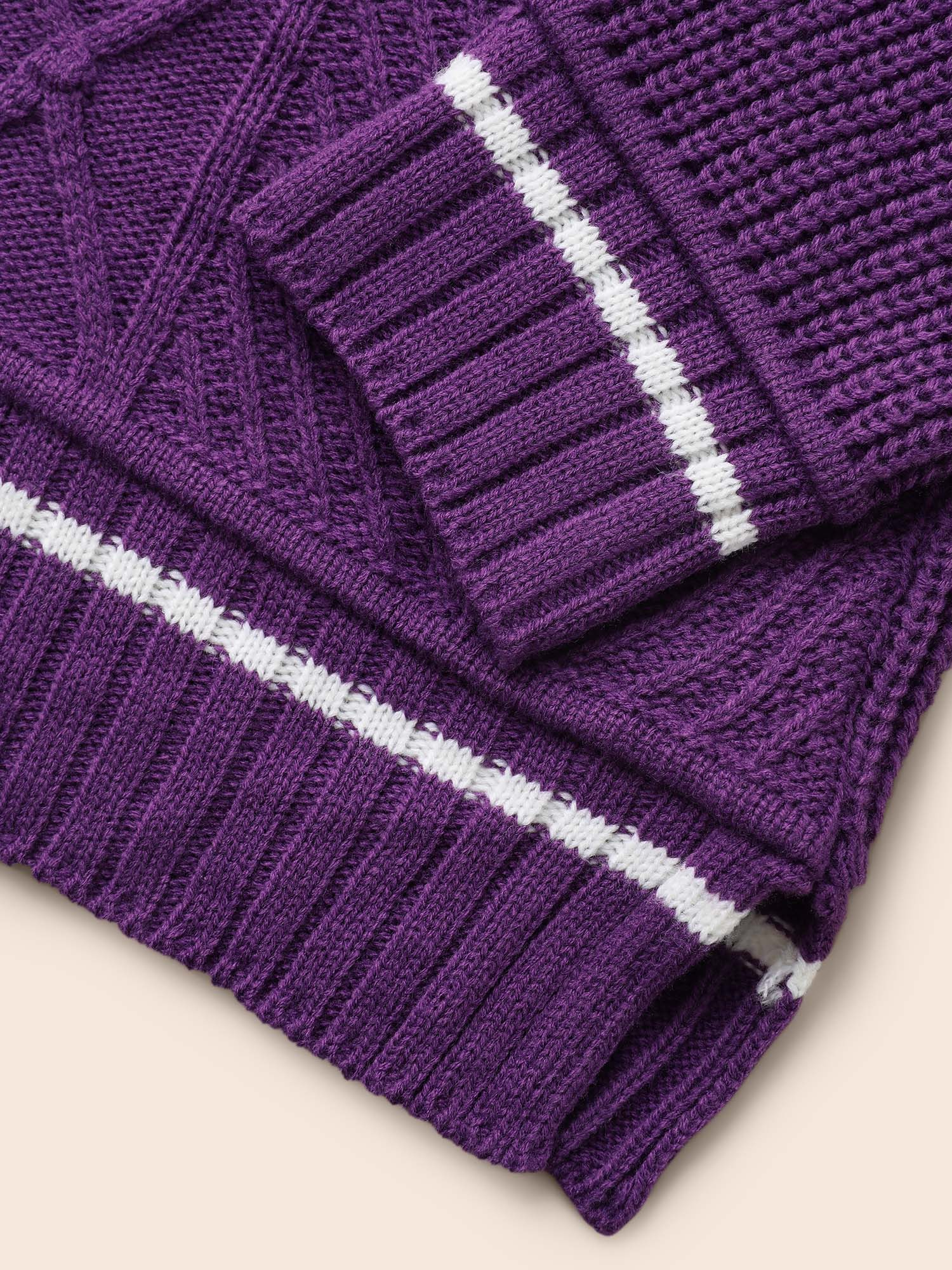 Contrast Trim V Neck Texture Pullover