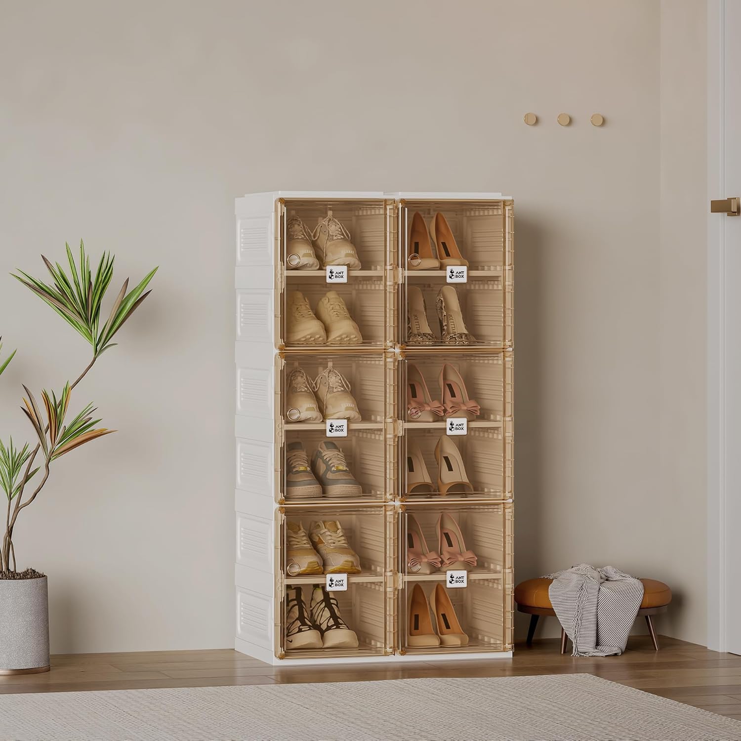 ANTBOX Shoe Organizer Storage Box, Portable Folding Shoe Rack For Closet With Magnetic Clear Door