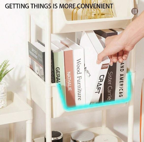 1pc 3-Layer Storage Rack With Wheels. Movable Bookshelf Rack Home Organization