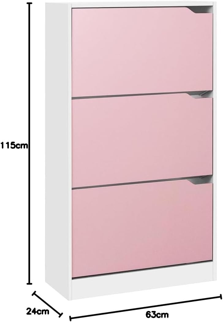 Wood Shoe Cabinet with 3 Doors, Shoe Cabinets, Retractable Handles, Double Depth, 63 x 24 x 115 cm