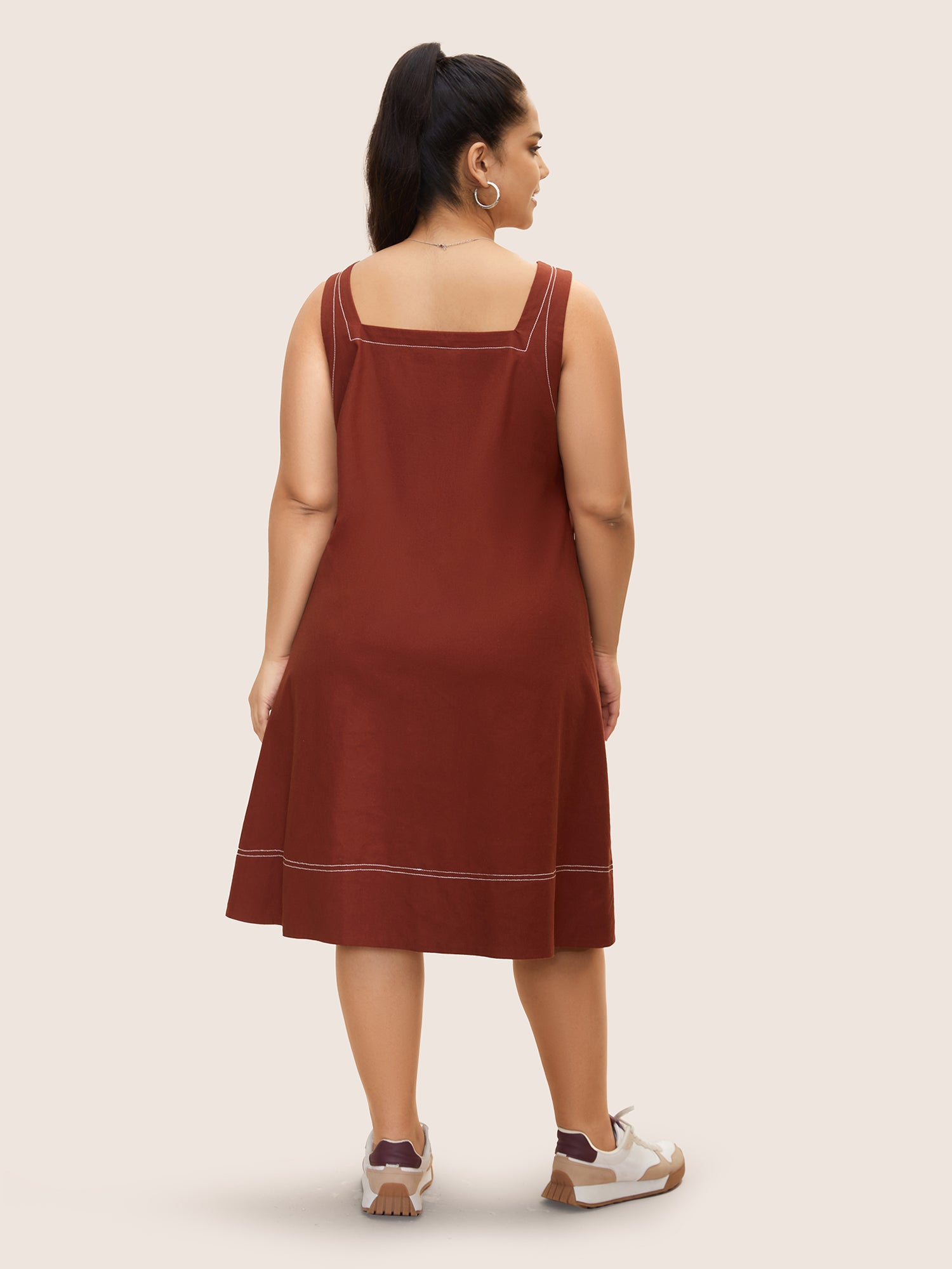 Contrast Trim Patch Pocket Tank Dress