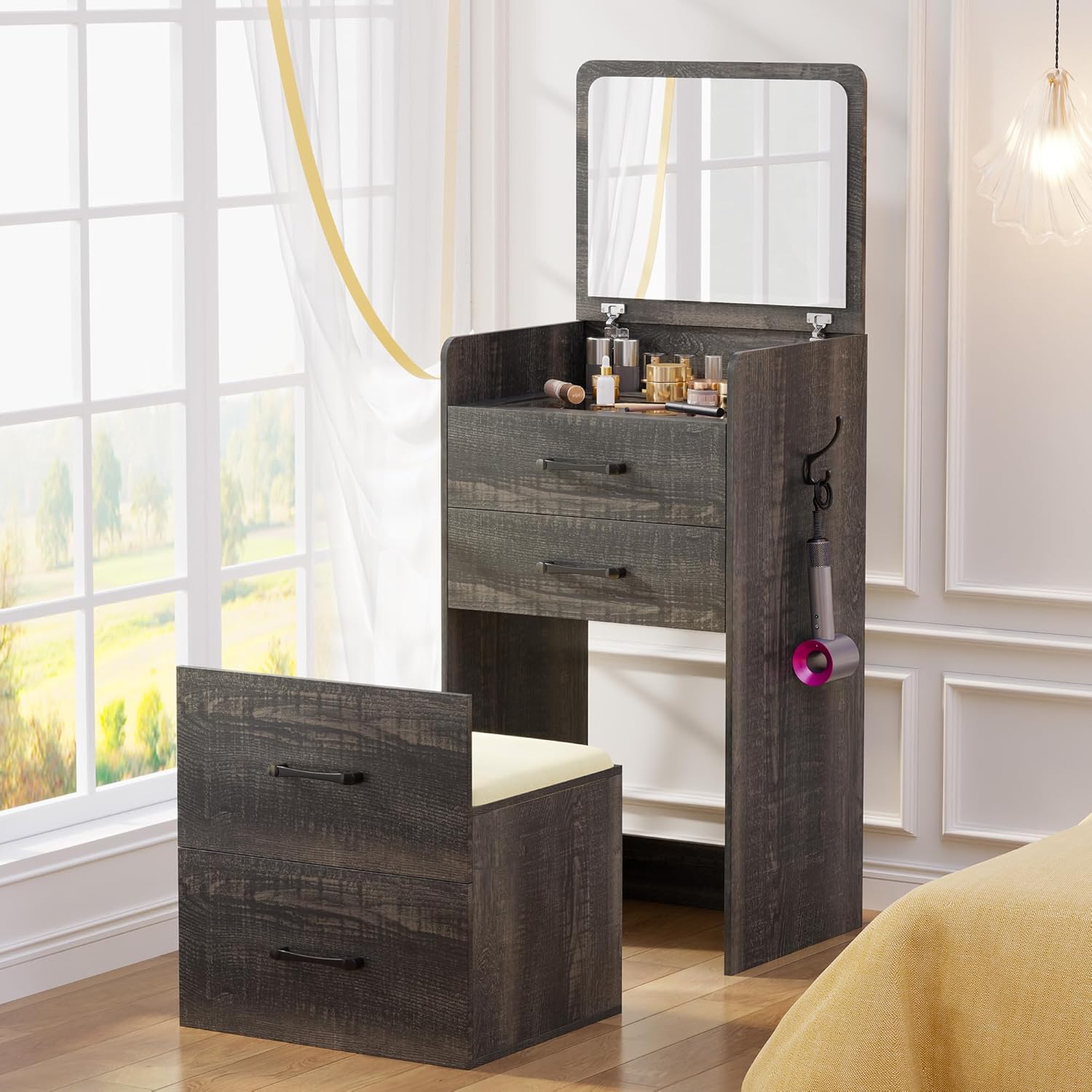 3 in 1 Vanity Desk with Flip Top Mirror for Bedroom