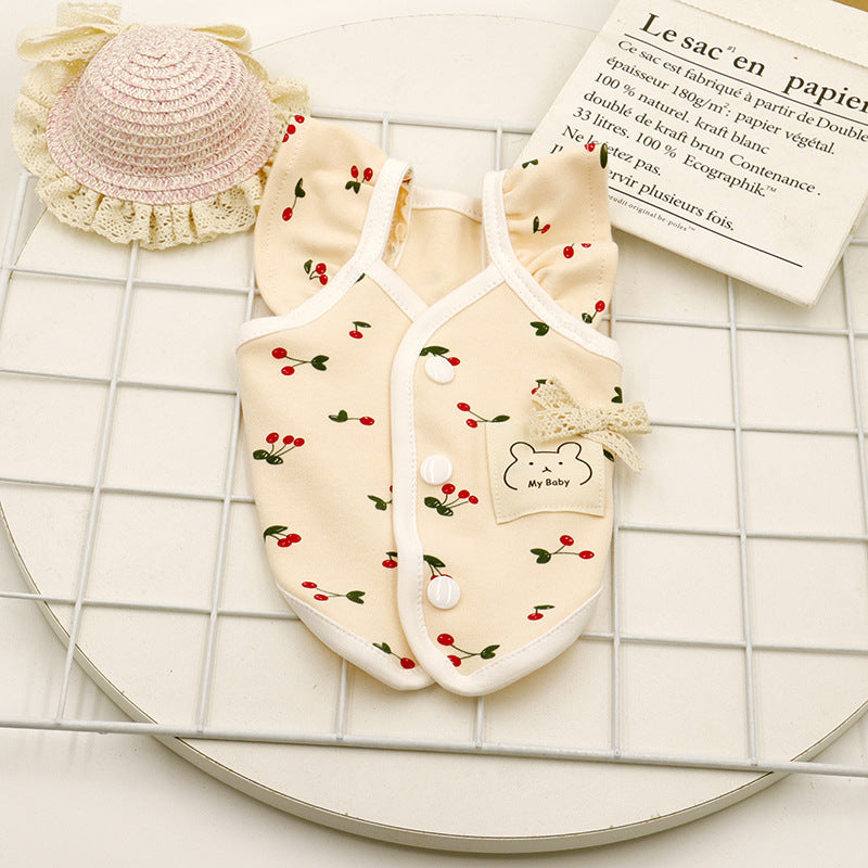 Floral Cherry Ruffled Sleeves Dog Cat Vest