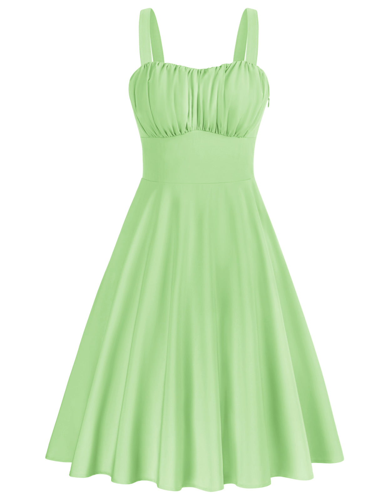 Vintage Solid Color Two-Way Defined Waist Dress Ruched Bodice Flared A-Line Dress