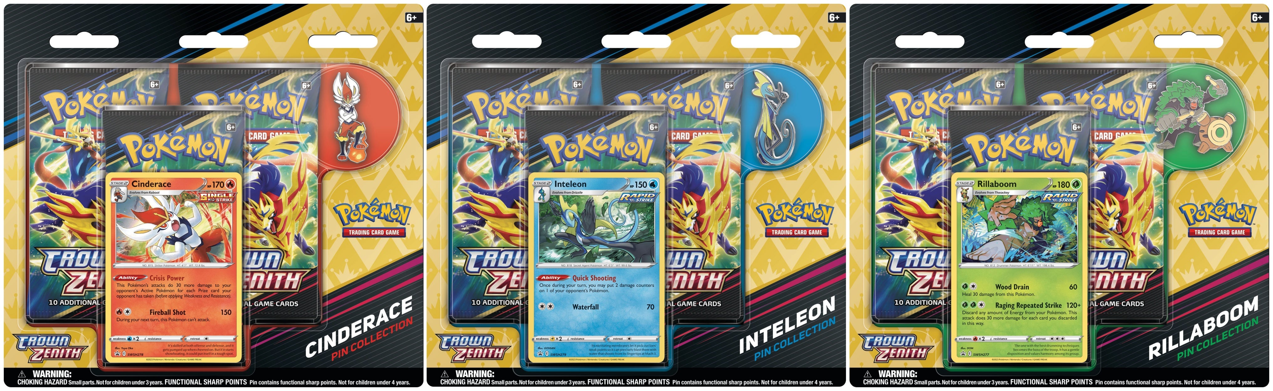 Pokémon: Crown Zenith Pin Collection―Rillaboom, Cinderace & Inteleon Combo