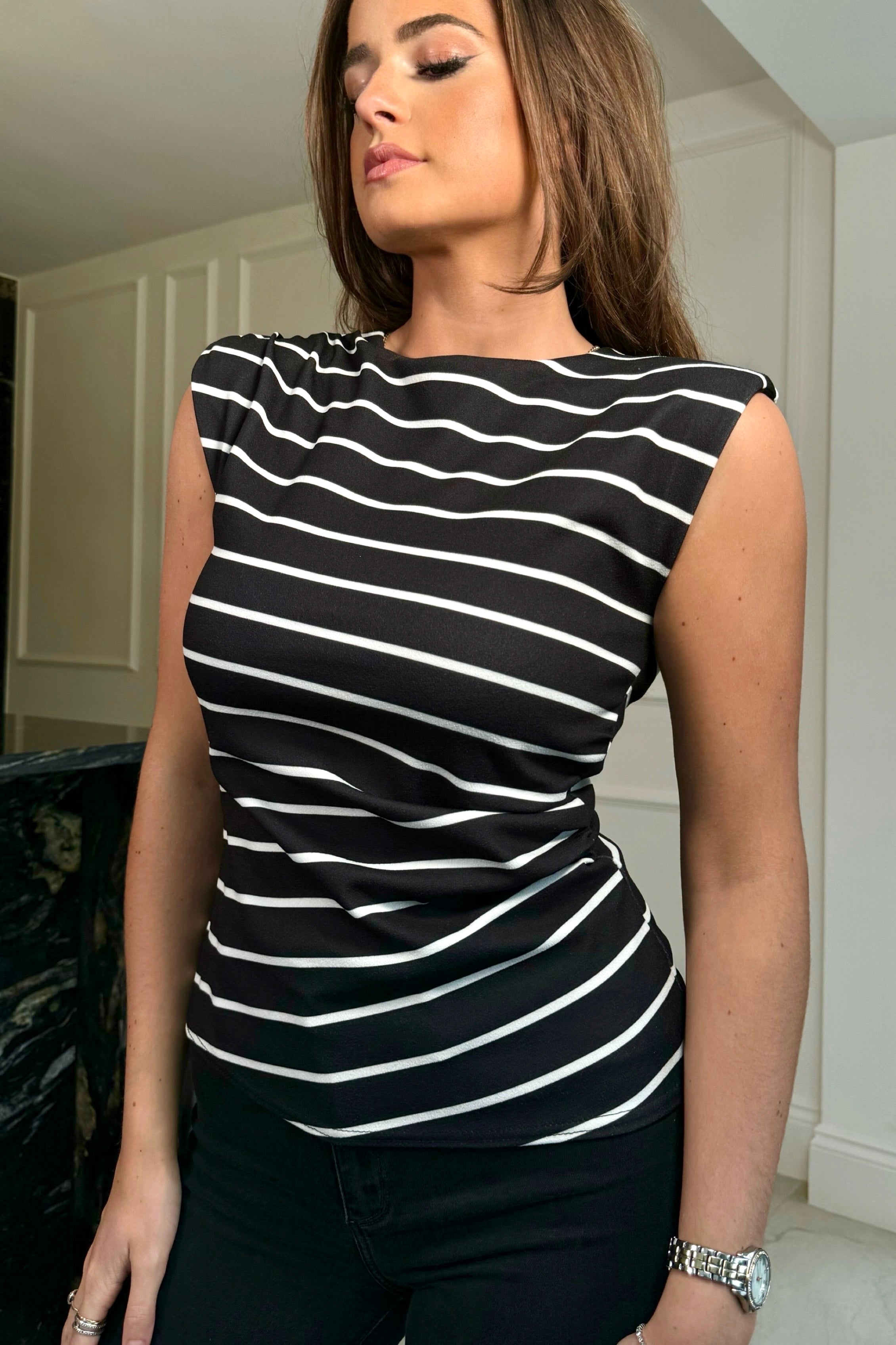 Pari Shoulder Pad Black Stripe Top
