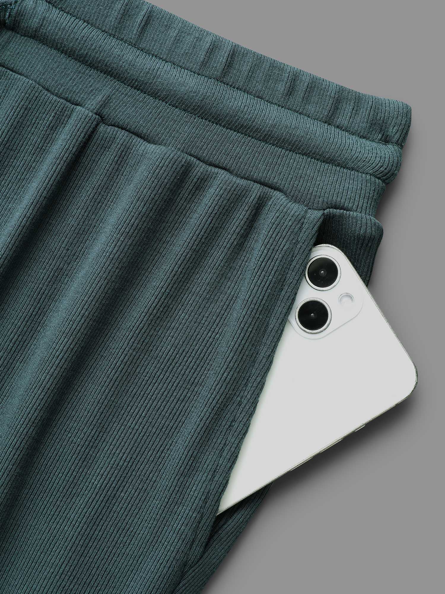 Solid Rib Knit Drawstring Lounge Bottoms