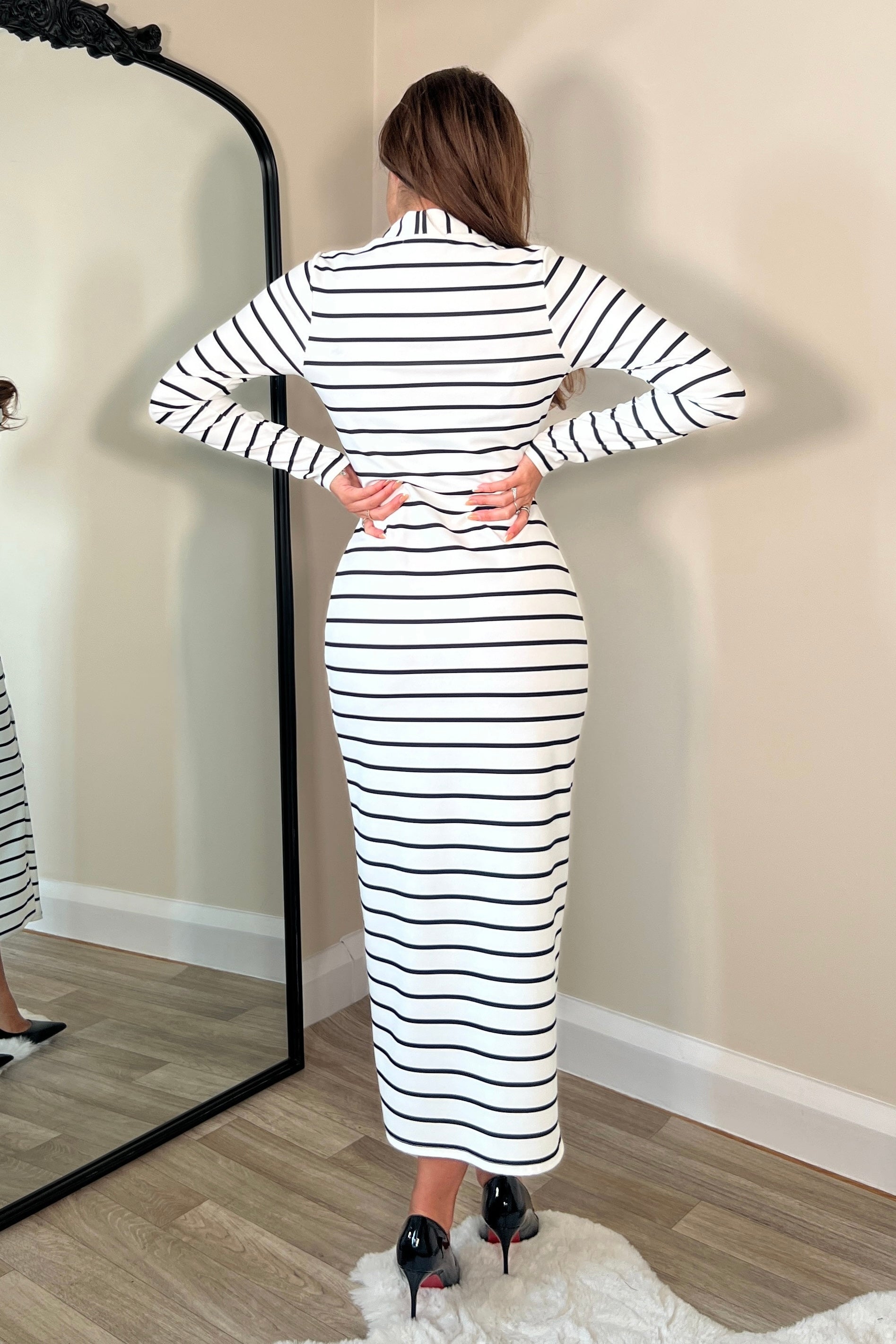 Agnes Striped Long Sleeve Cardigan Dress