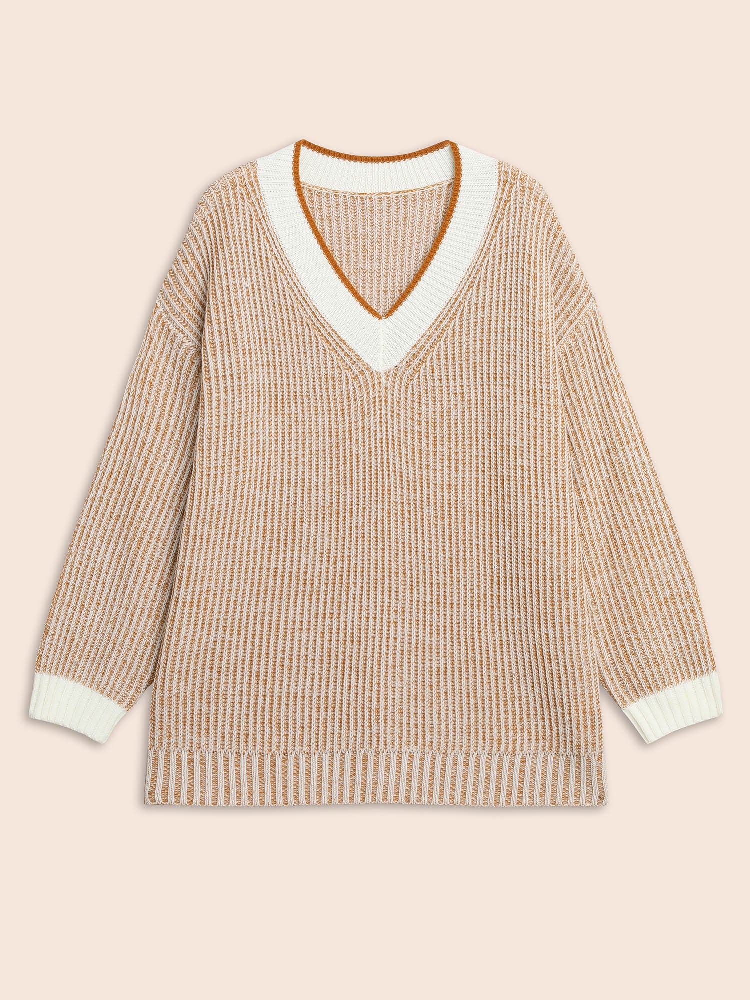 Contrast Texture Drop Shoulder Sleeve Pullover