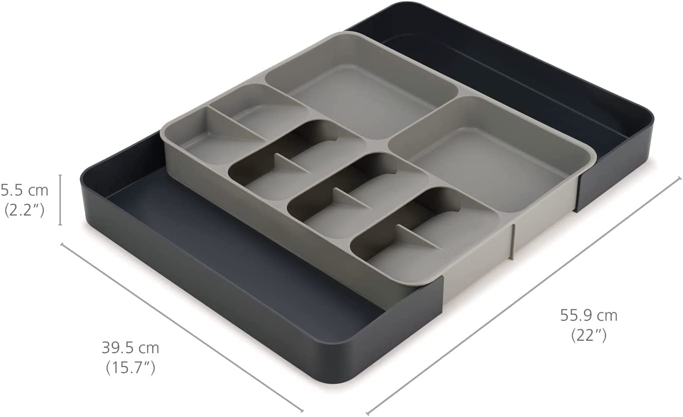 Kitchen Drawer Organizer Tray For Cutlery Utensils And Gadgets. Expandable. Gray