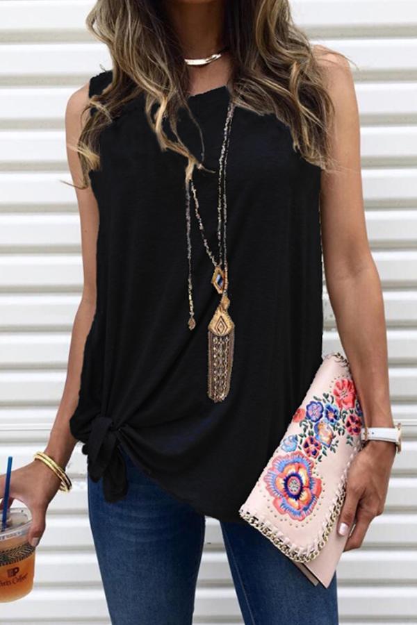 Sleeveless Solid Color Round Collar  Vest