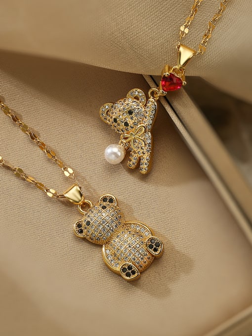 Cubic Zirconia Bear Pendant & Chain