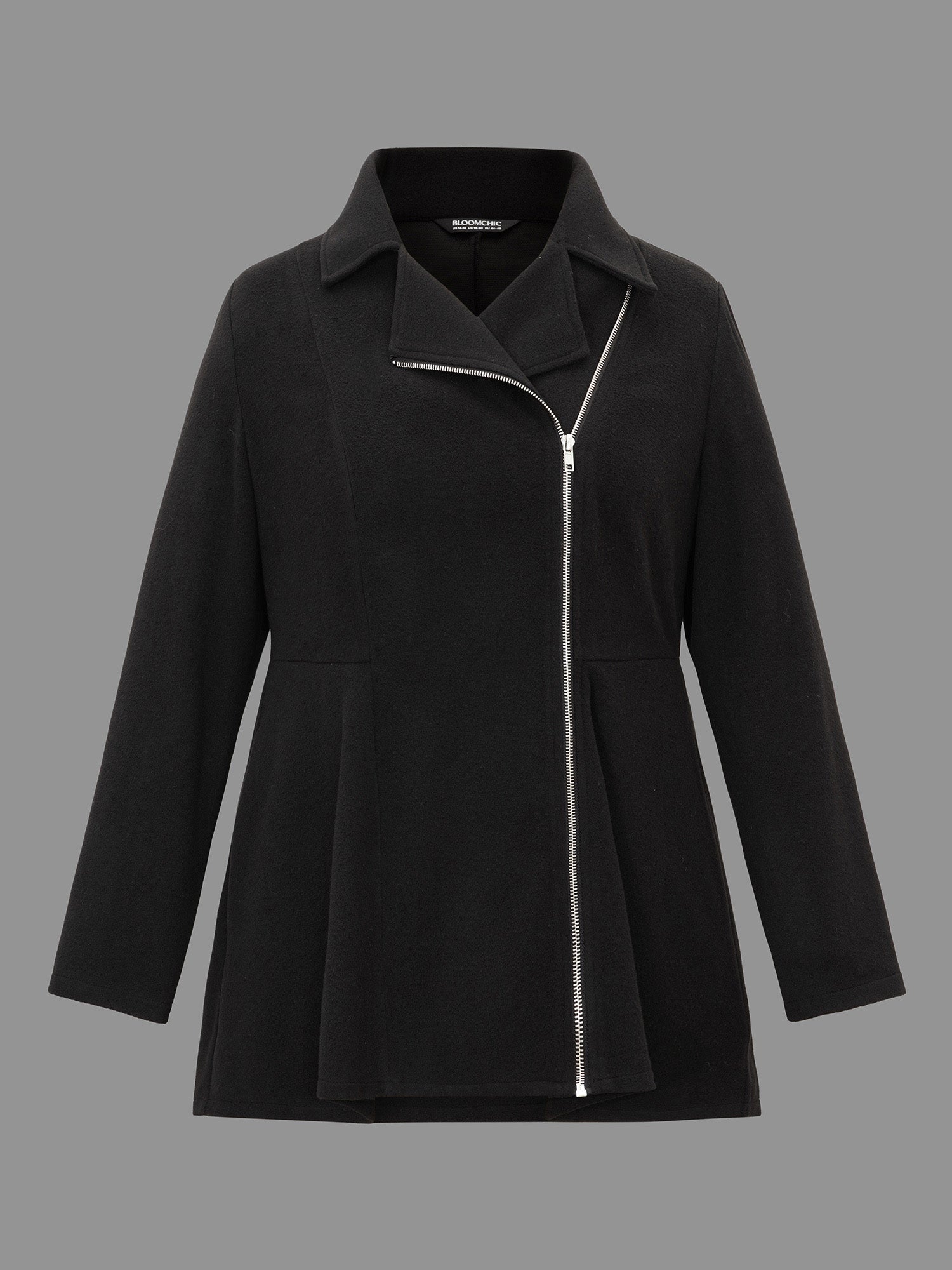 Curved Hem Zipper Placket Pockets Coat