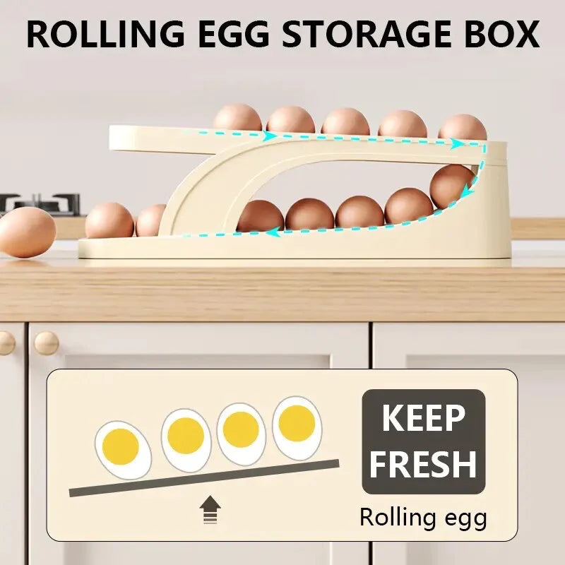 Automatic Scrolling Egg Rack. Double Layer Egg Dispenser. Counter Top Egg Storage Tray