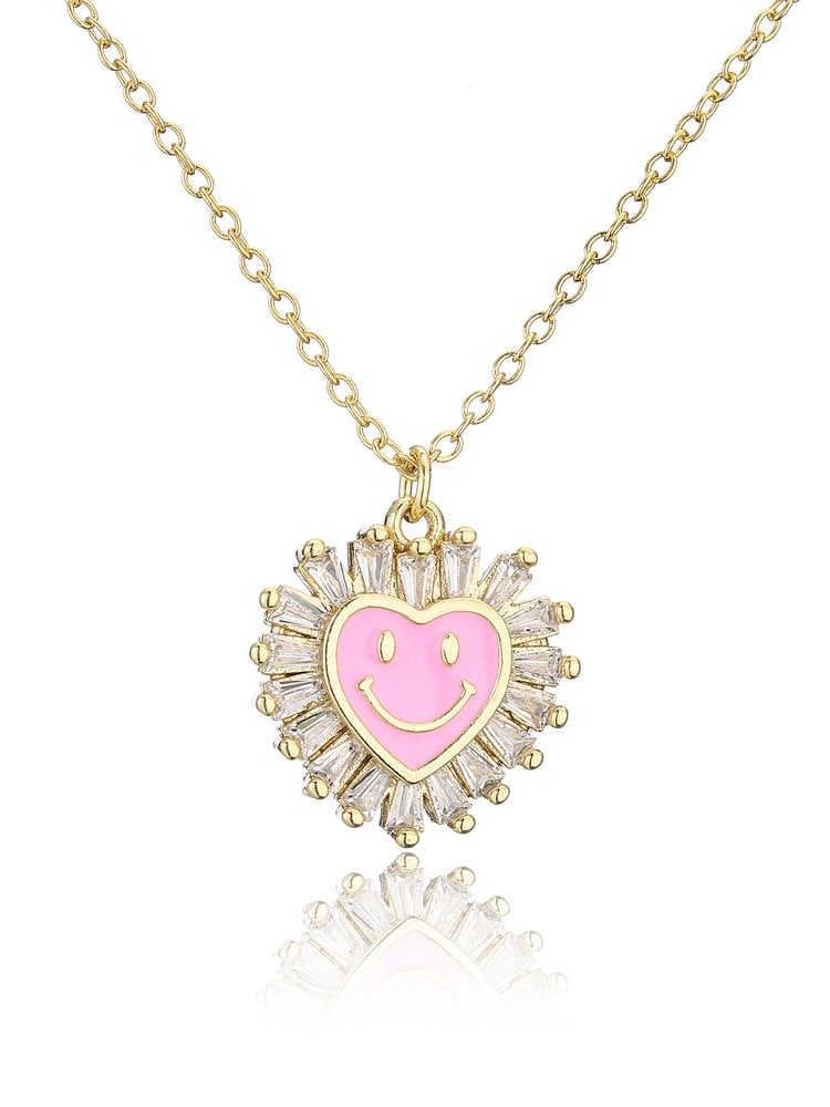 Cubic Zirconia Heart Smiley Pendant & Chain