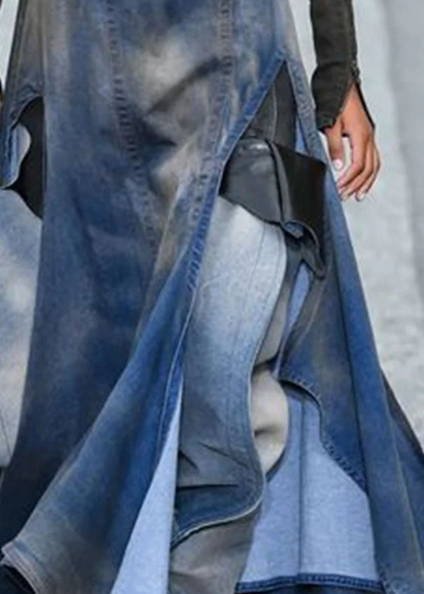 Blue Asymmetrical Patchwork Denim Skirts Summer