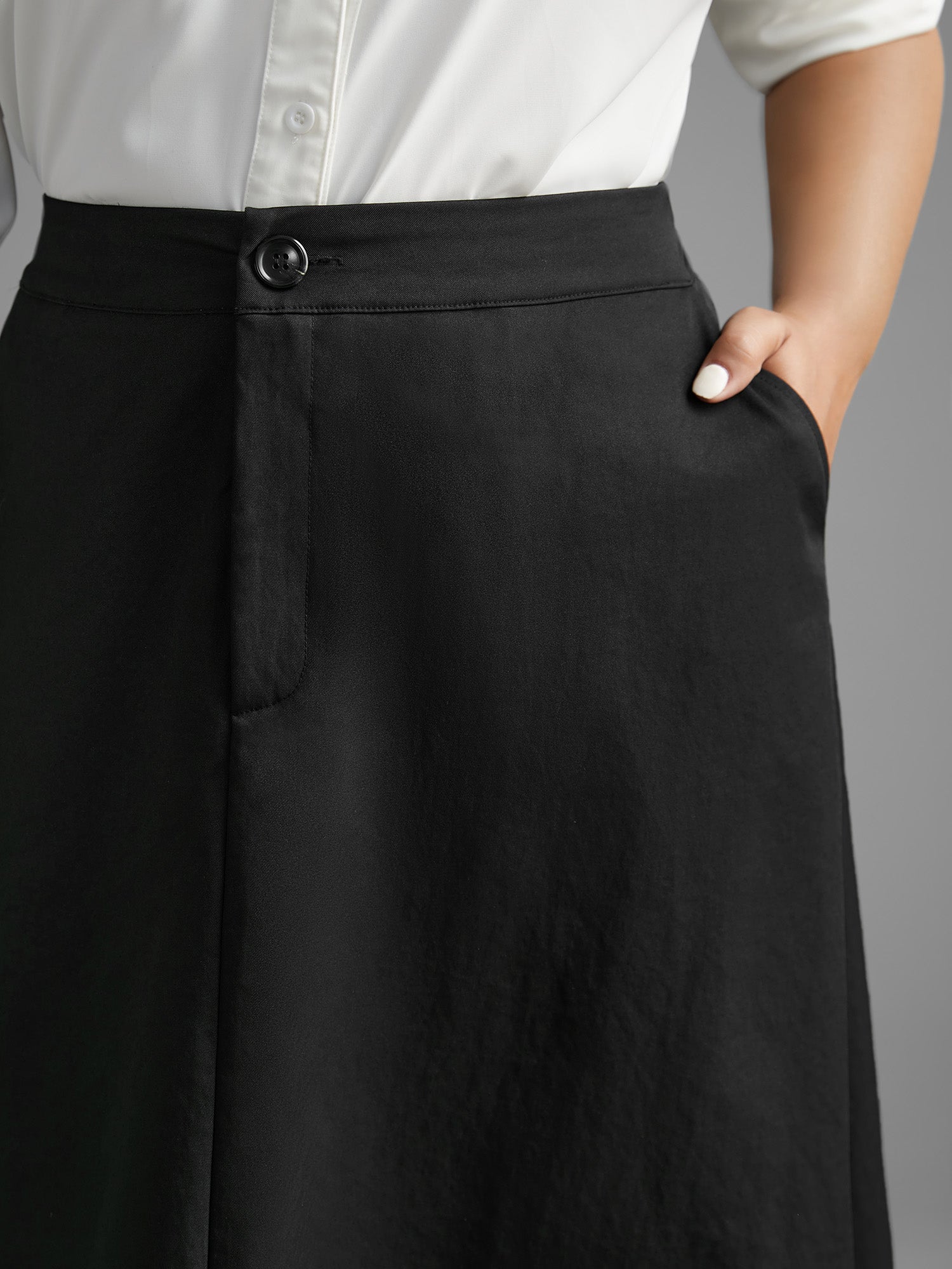 Solid Button Up Slightly Stretchy Skirt