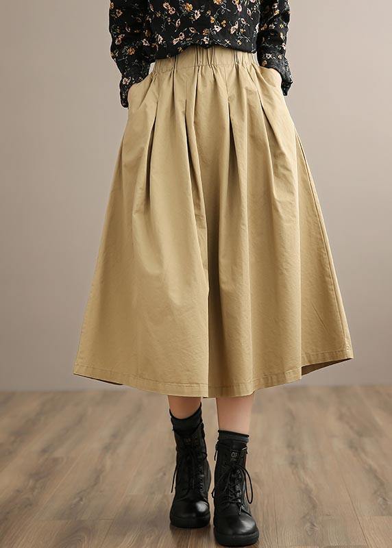 Khaki Clothes For Women Elastic Waist Art Spring Dresses