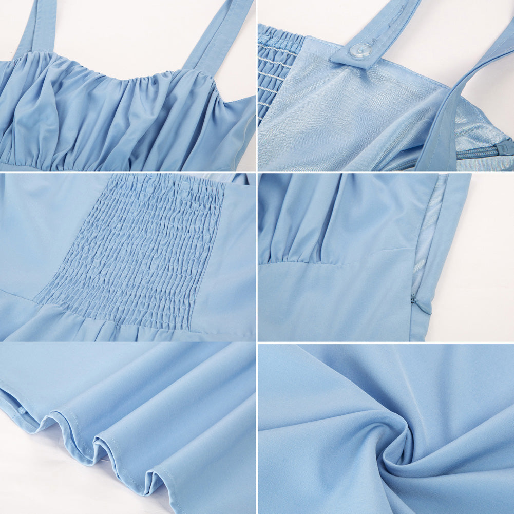 Vintage Solid Color Two-Way Defined Waist Dress Ruched Bodice Flared A-Line Dress