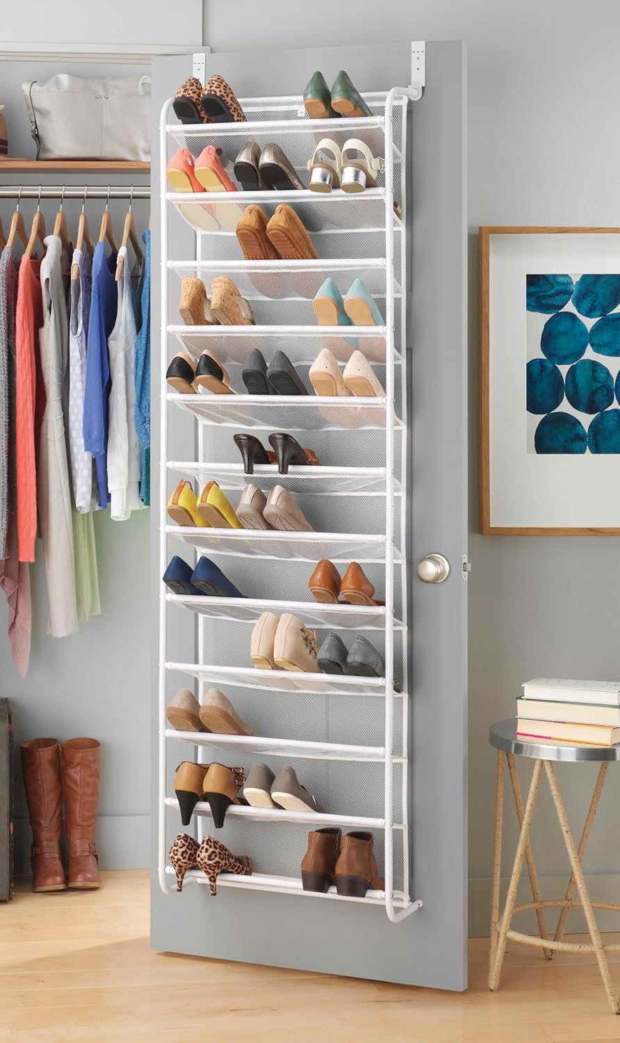 Over the Door Shoe Organizer - Holds up to 36 Pairs of Shoes - Metal & Mesh