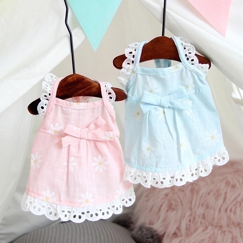 Pastoral Cotton Flower Bow Knot Pet Clothing