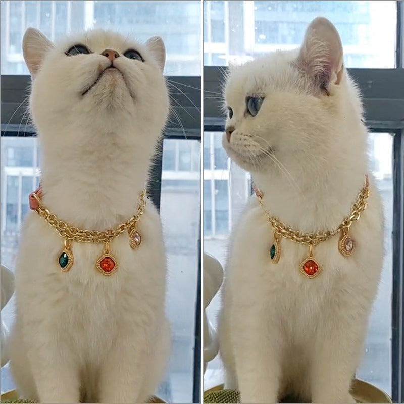 Multicolor Rhinestone Dog Cat Collar&Leash