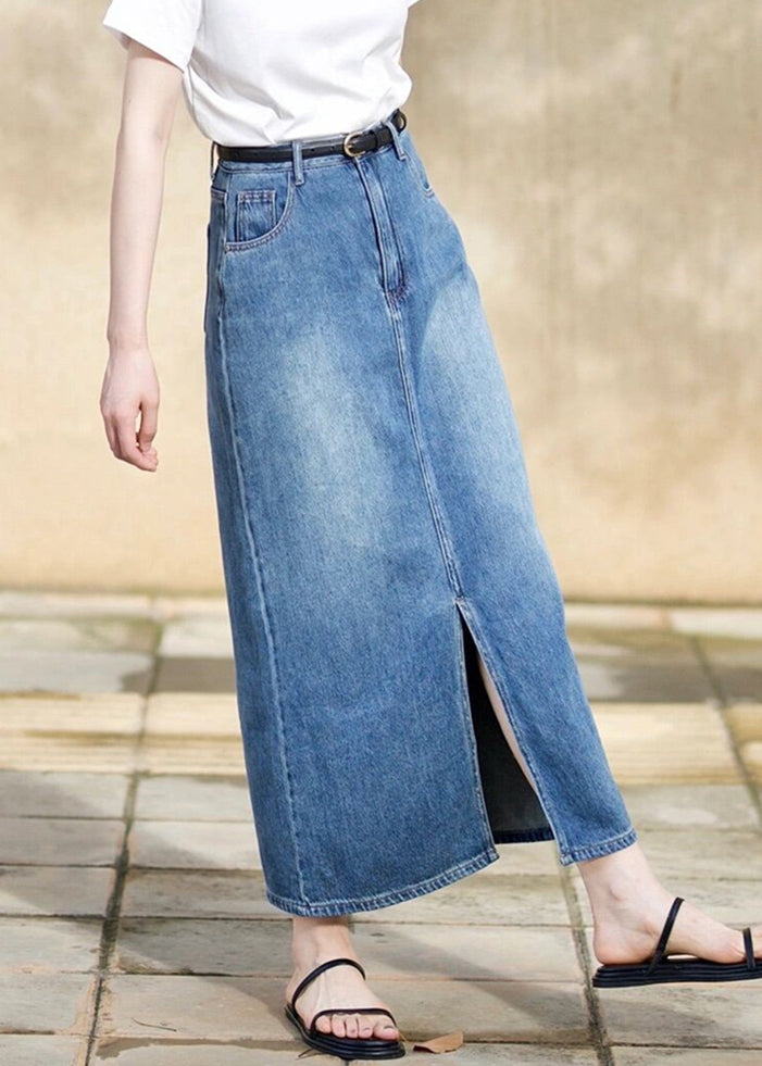 Blue Side Open High Waist Denim Skirts Fall
