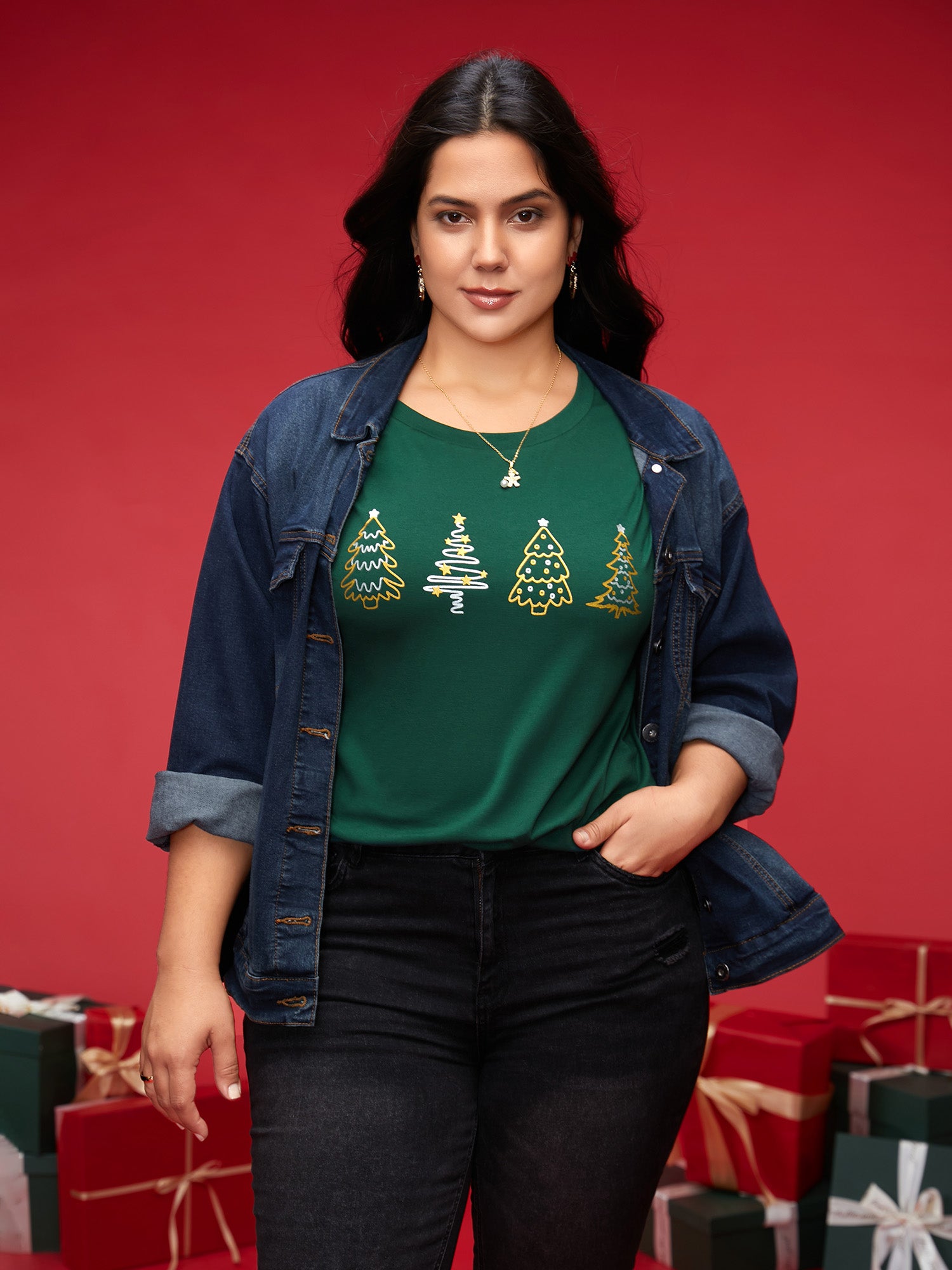 Shimmering Trees Half Sleeves Slim-Fit Tee