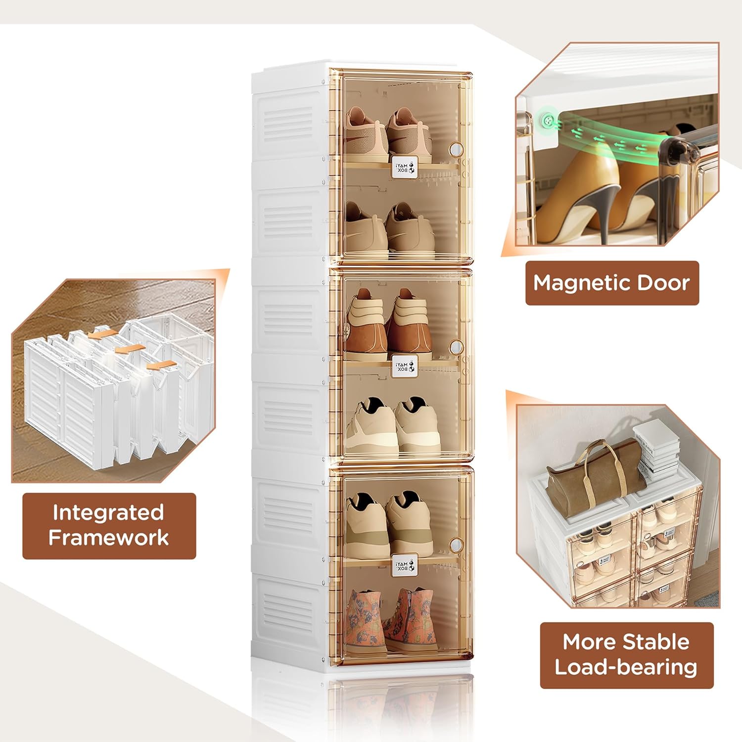 ANTBOX Shoe Organizer Storage Box, Portable Folding Shoe Rack For Closet With Magnetic Clear Door