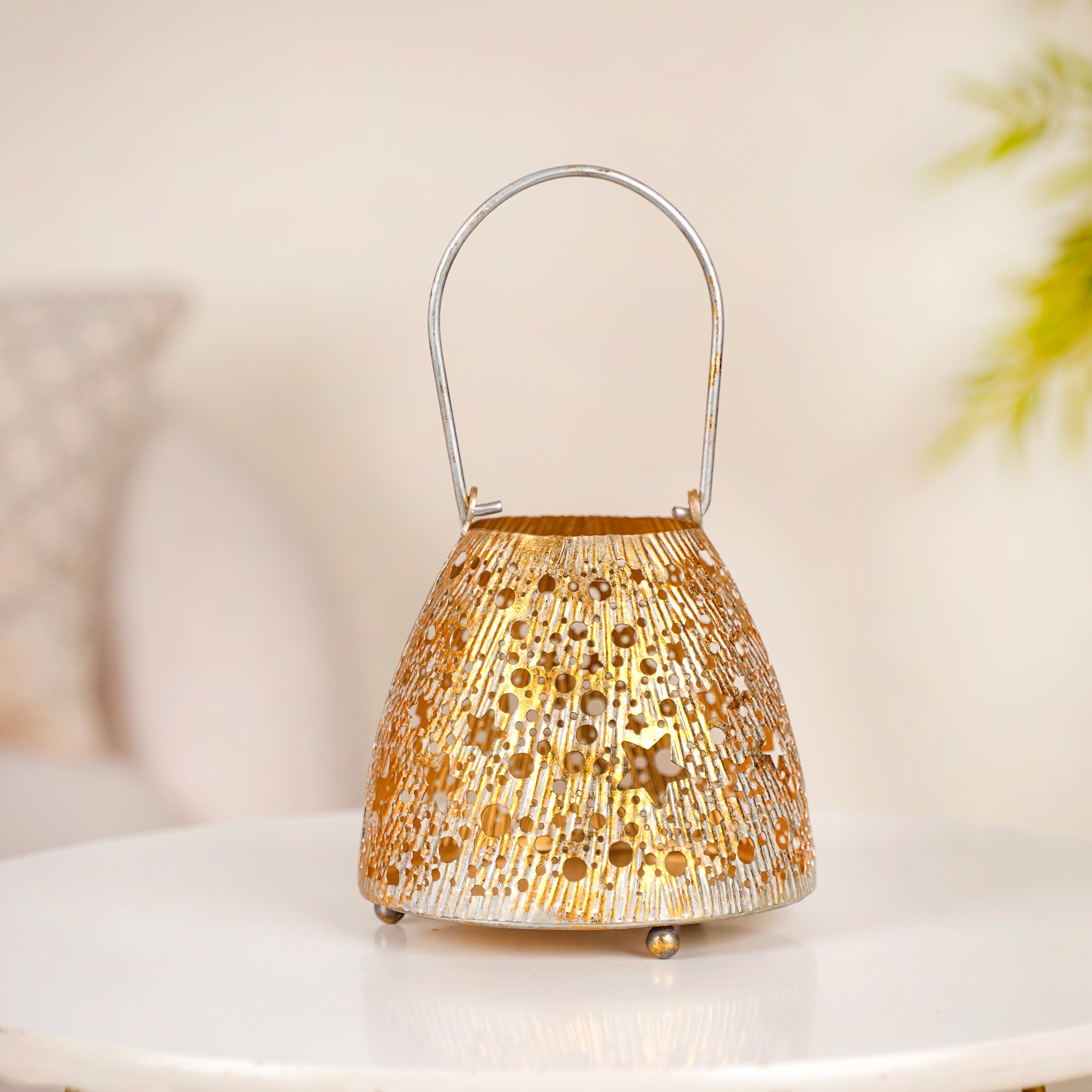 Stars And Moon Festive Metal Lantern With Handle
