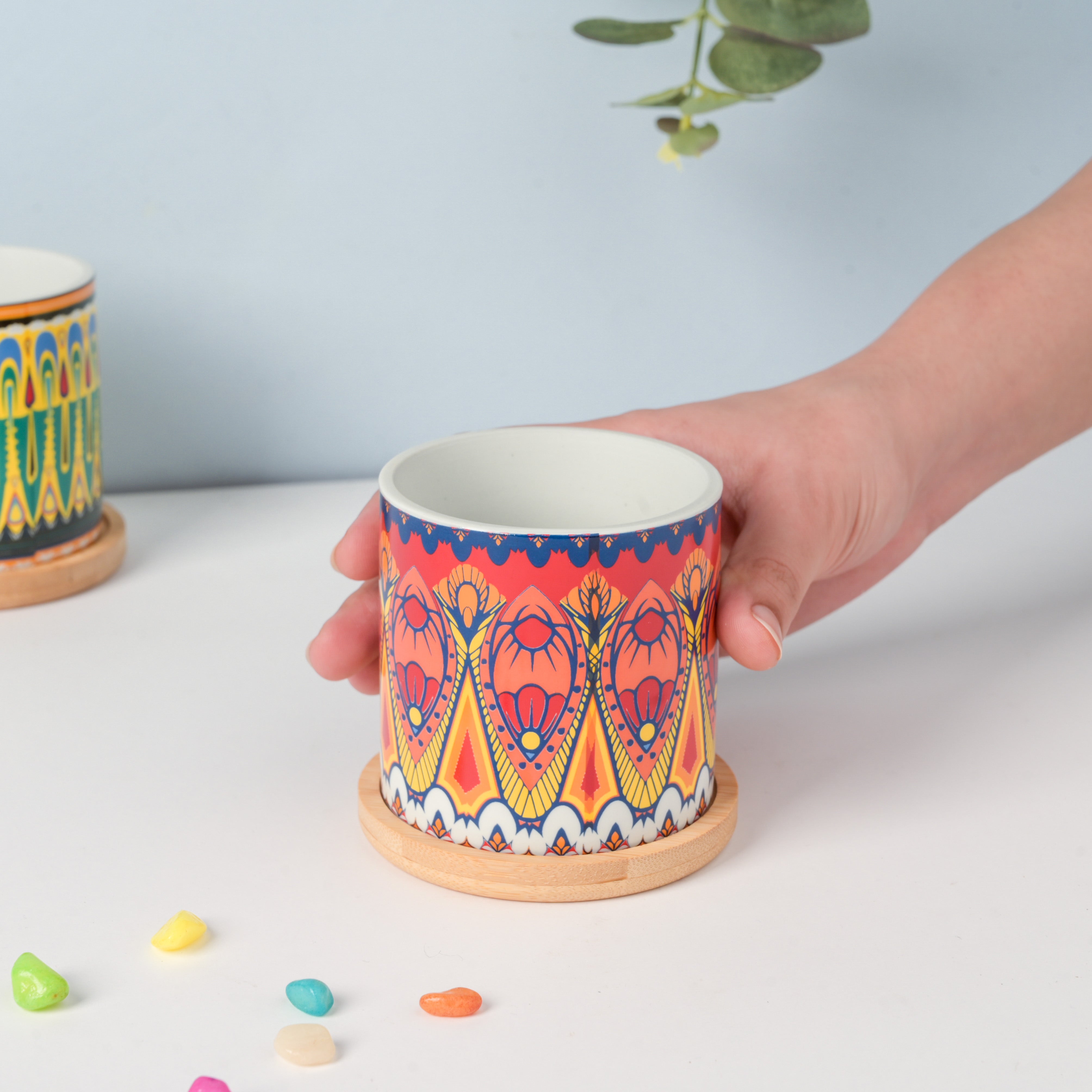 Beaming Red Planter With Coaster
