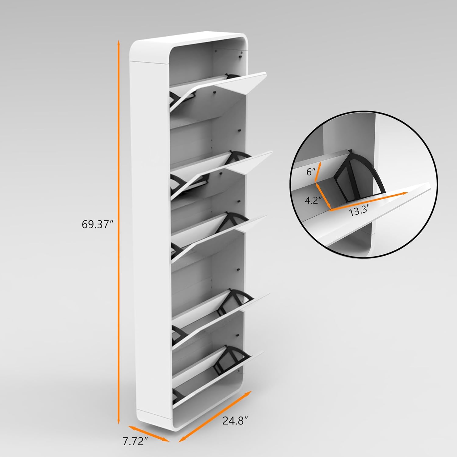 Entrance Shoe Locker, 5 Tier Full Length Mirror Shoe Organizer Wooden Narrow Shoe Cabinet, White Shoe Rack for Front Door Entrance Outdoor