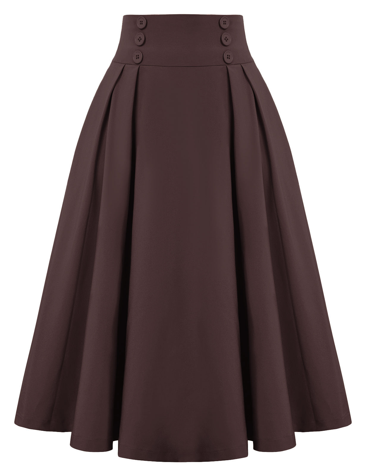 Pleated Buttons Decorated Elastic Waist High Waist Swing A-Line Skirt with Pockets