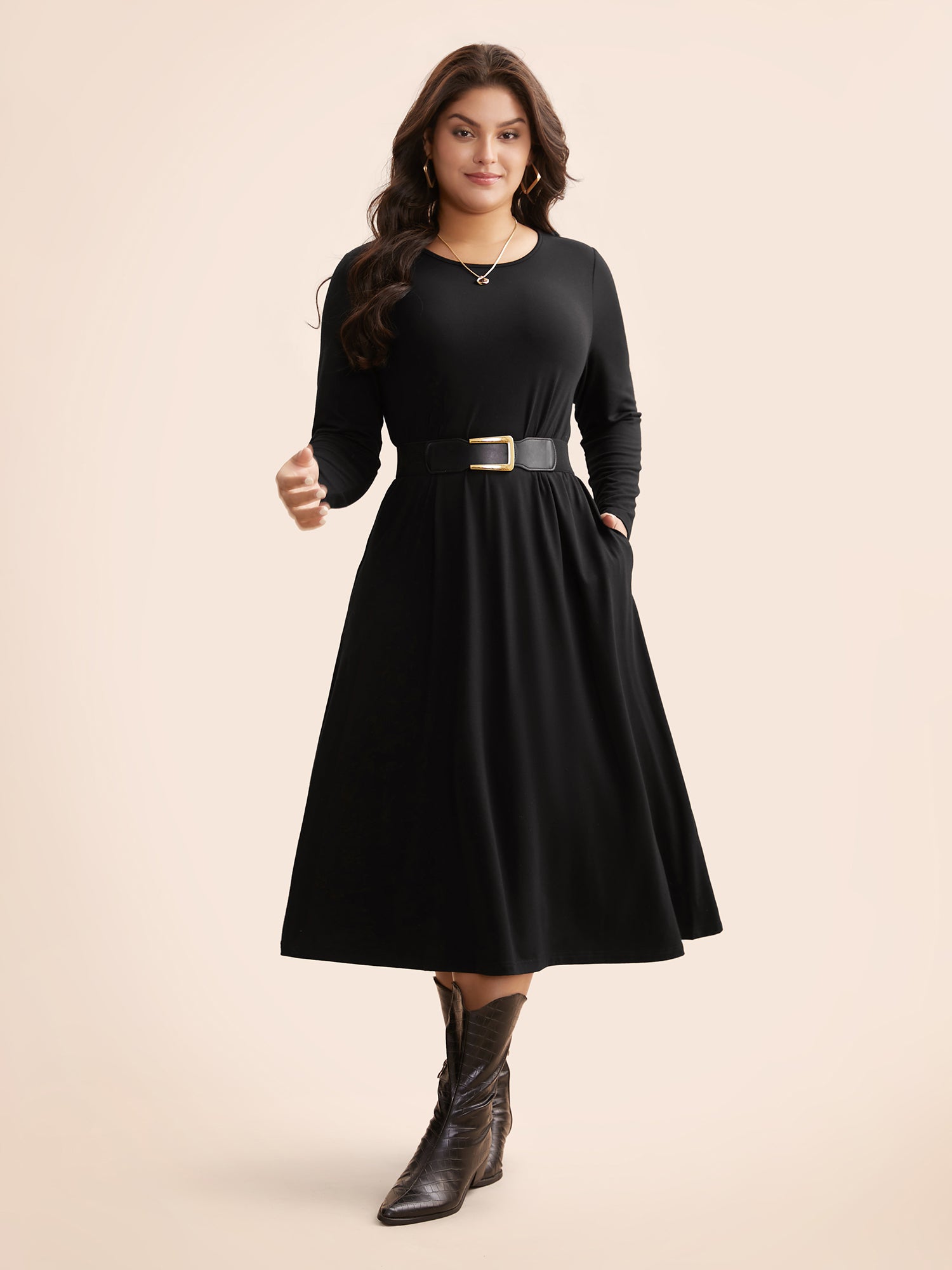 Crew Neck High Stretchy Knit Dress