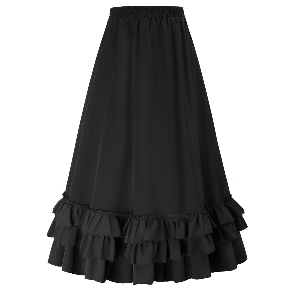 Vintage Retro Elastic Waist Length Adjustable Gothic Bustle Skirt