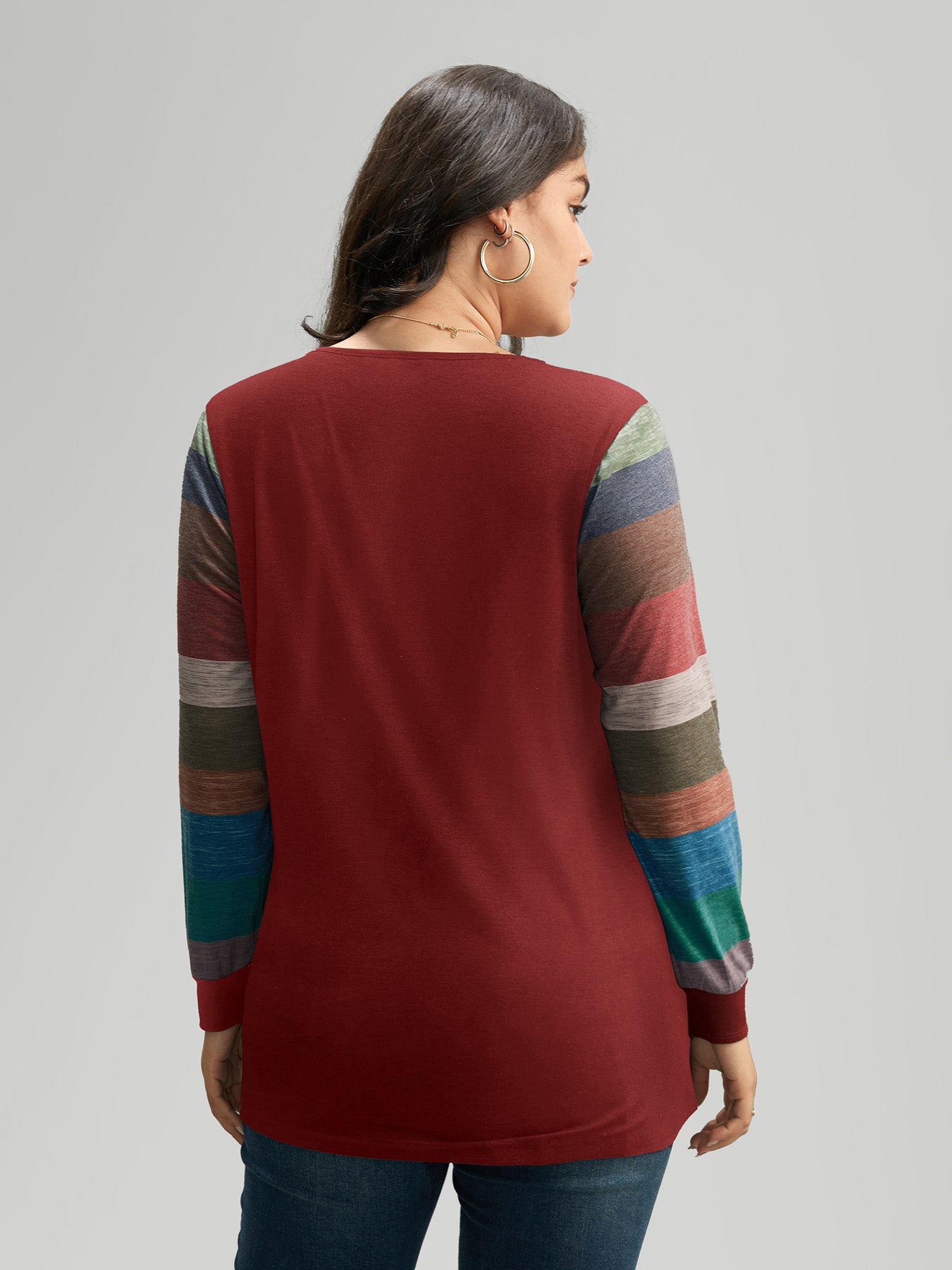 Colorblock Contrast V Neck Button Up T-shirt