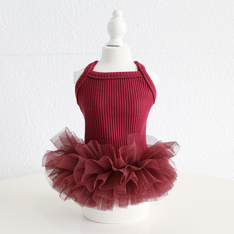 Multi-color Cotton Dog Cat Lace Dress