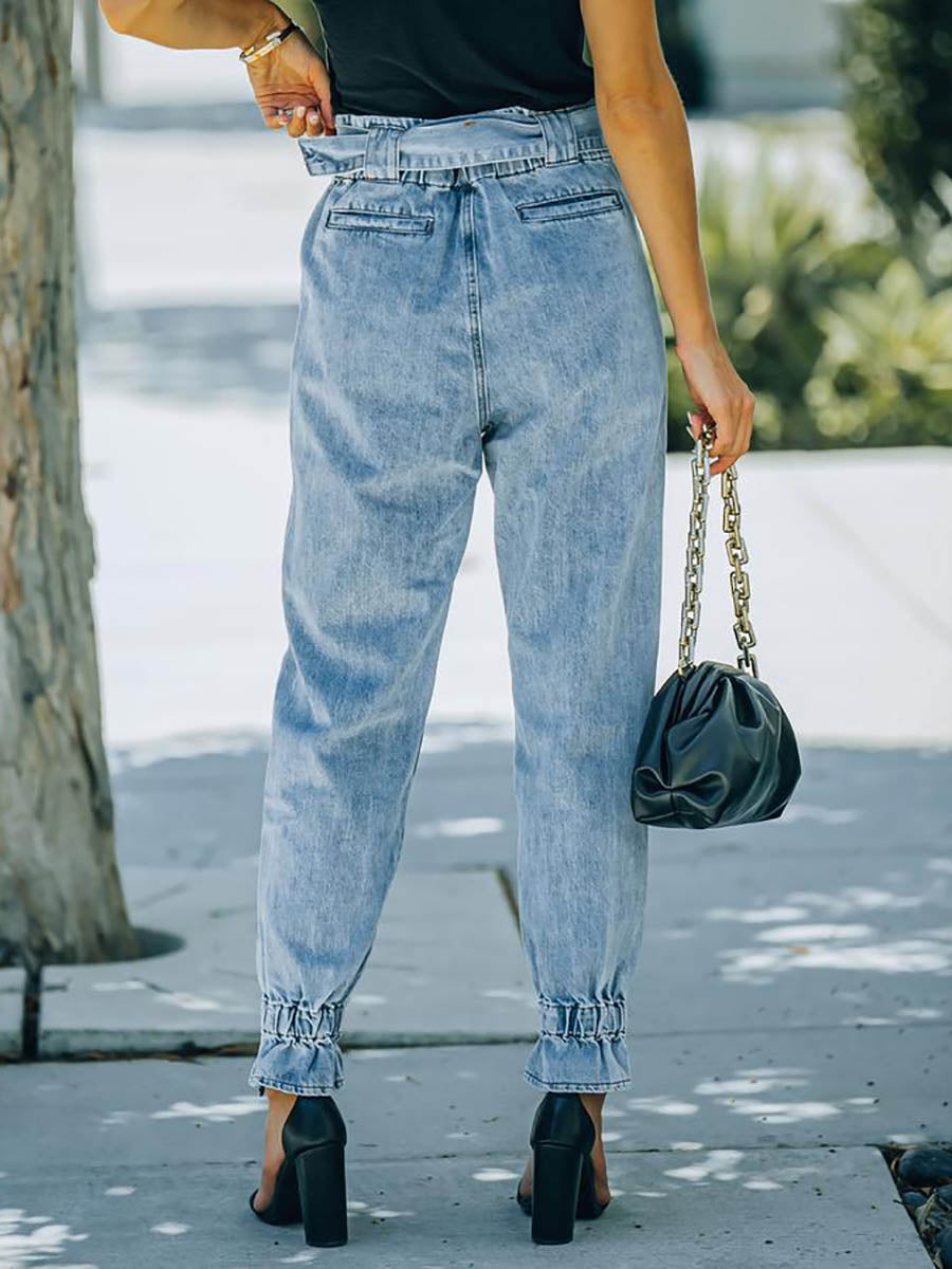 Metal Buckle Legged Harem Jeans