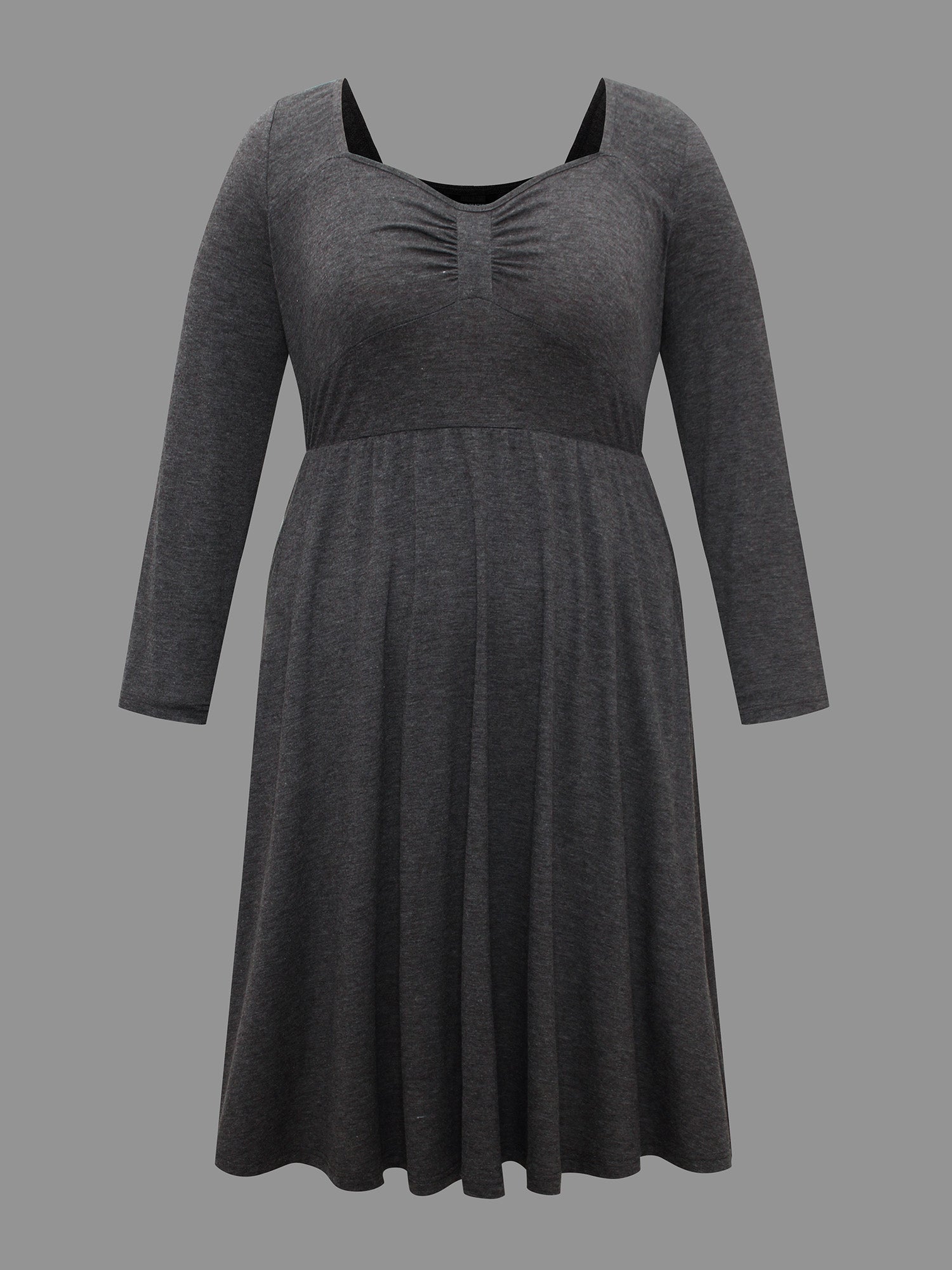 Heart Neckline Knit Gathered Midi Dress