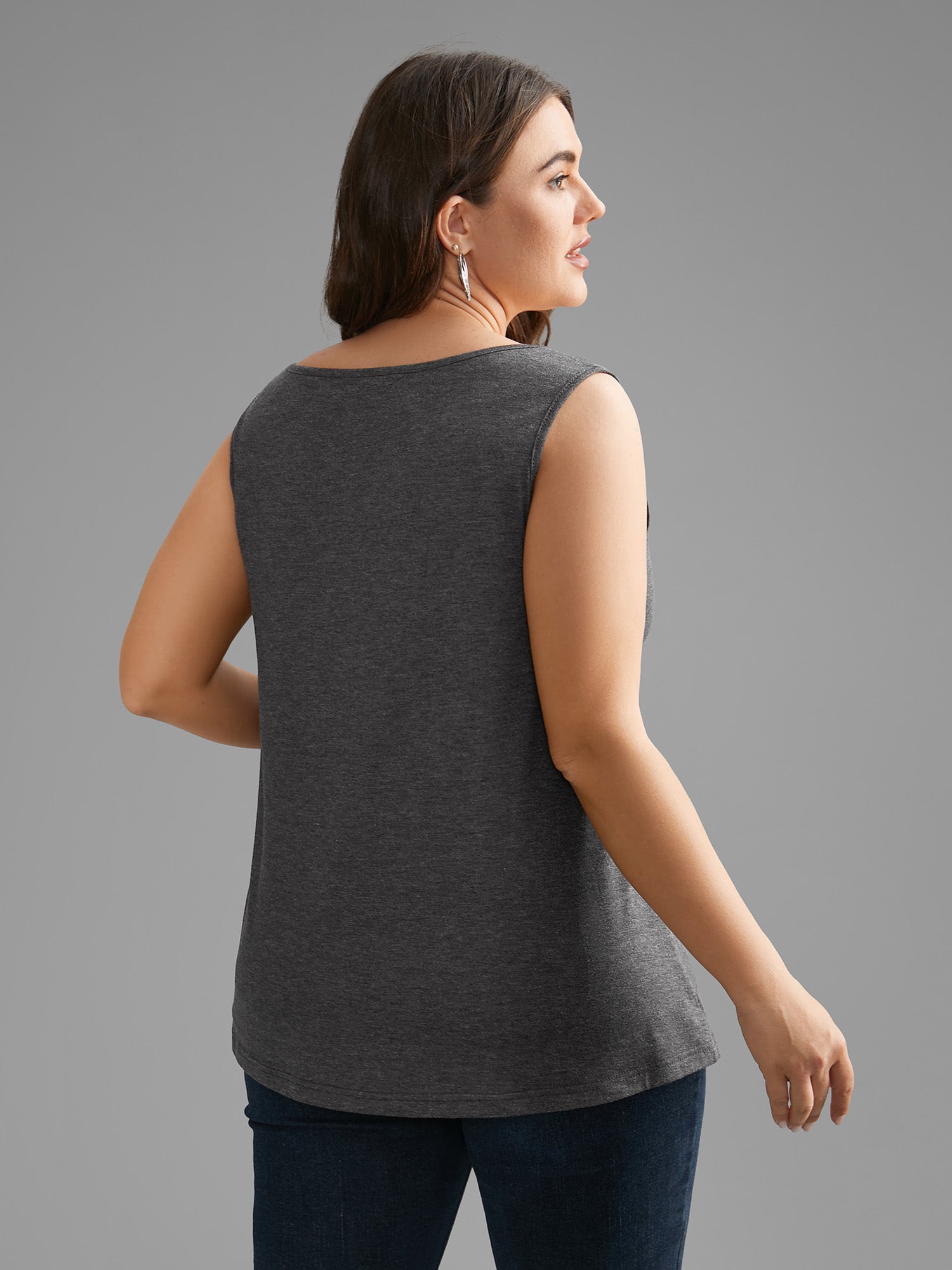 Notched Collar Contrast Patchwork Gathered Tank Top