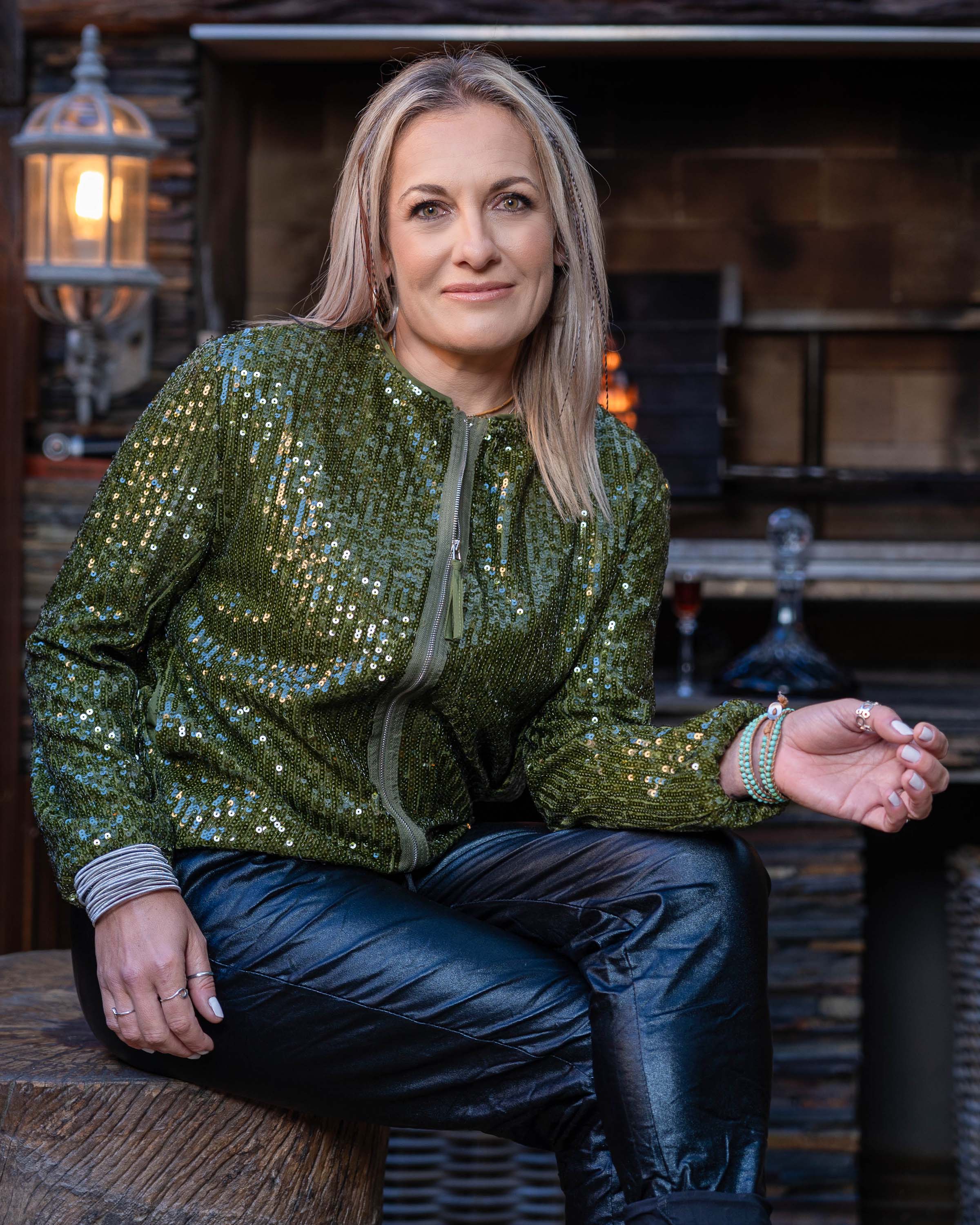 Sequin Sway Zip Jacket | Emerald