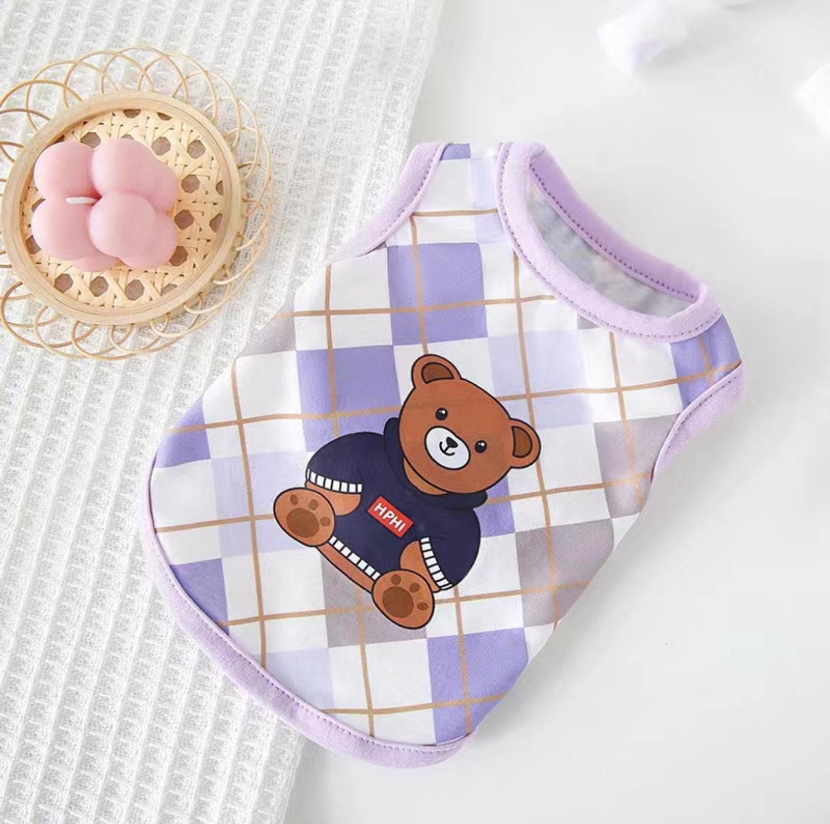 Purple Checkered Bear Print Summer Pet Vest