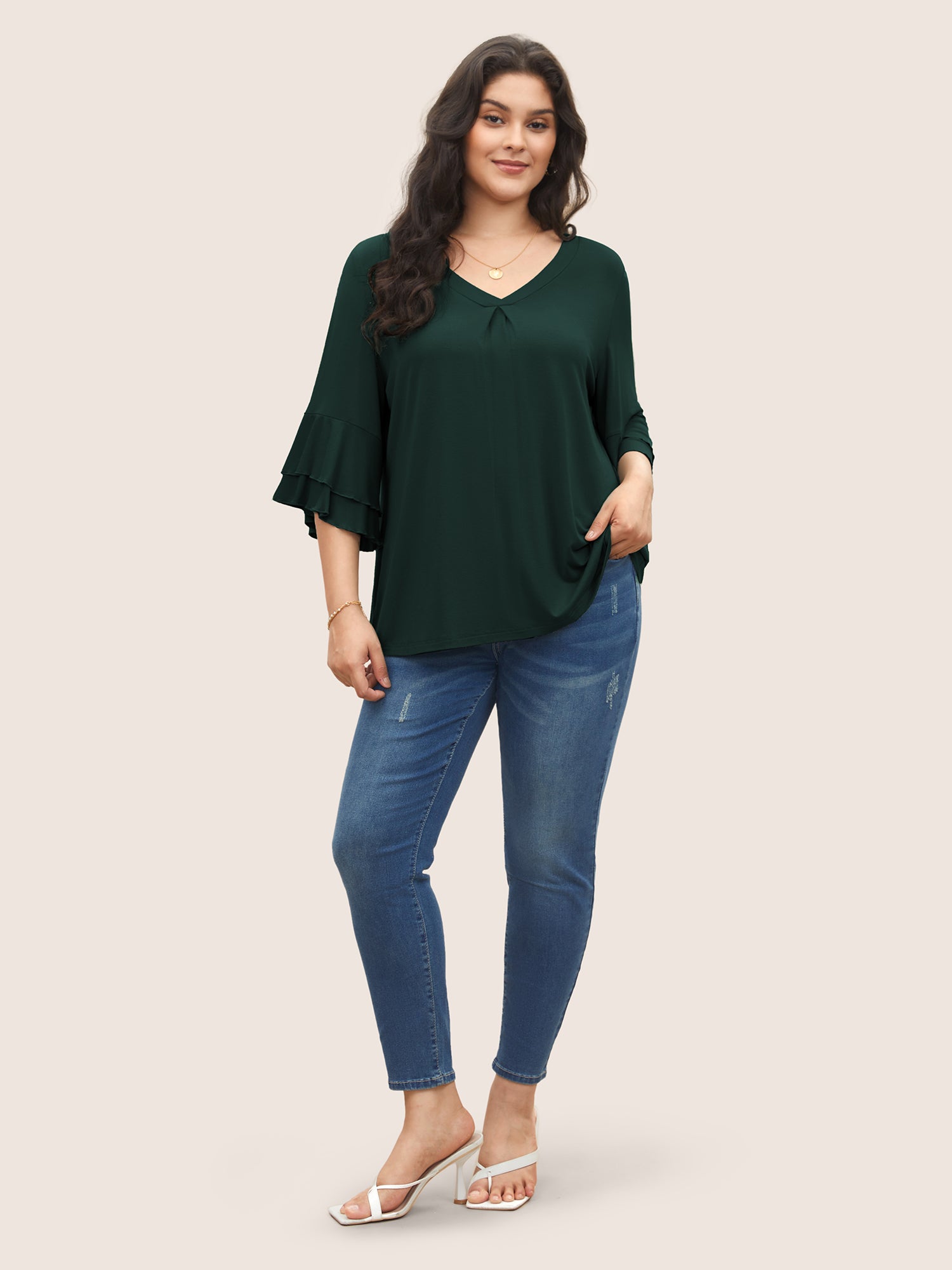 Supersoft Essentials Ruffle Layered Sleeve Pleated T-shirt