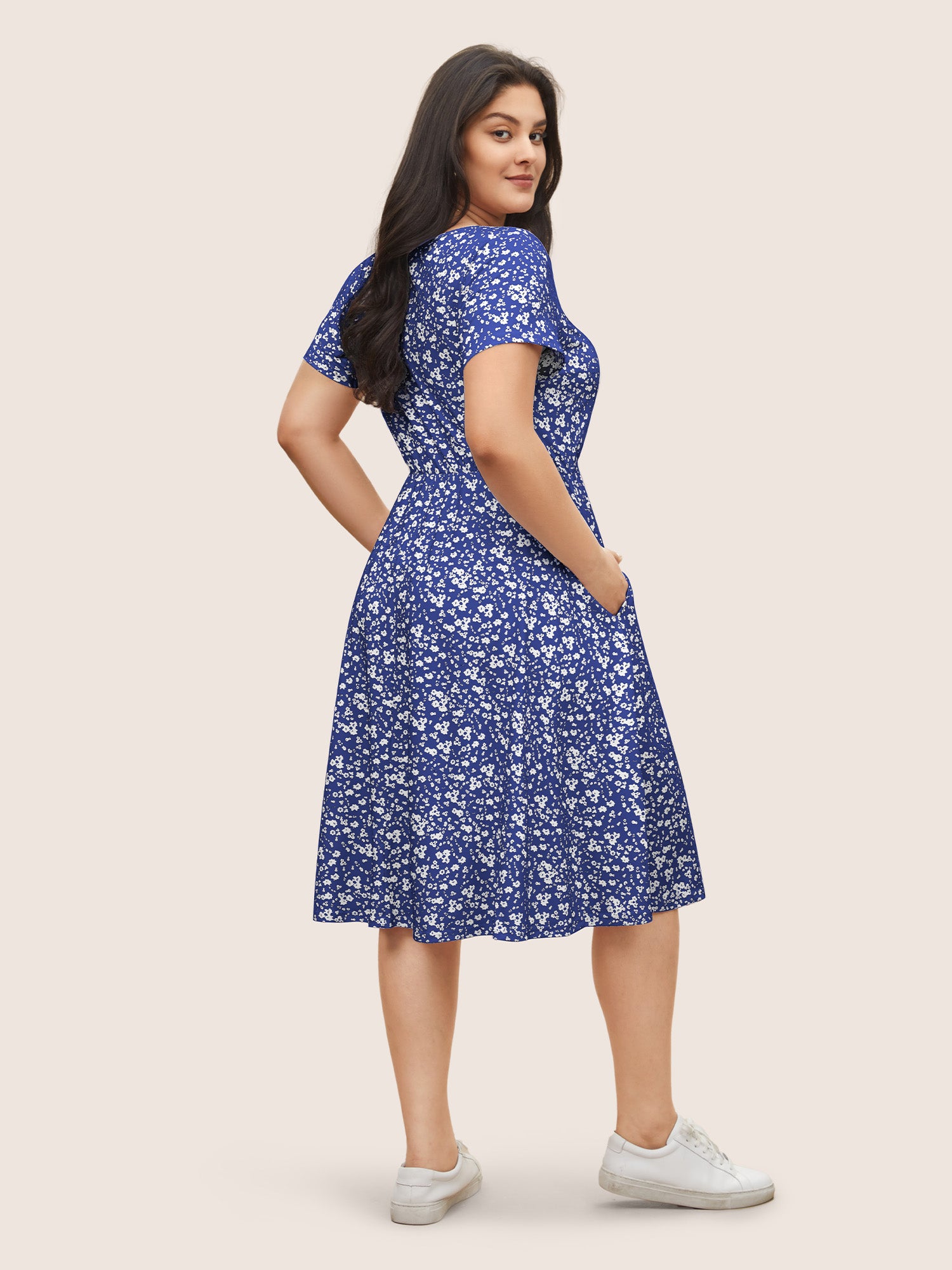 Ditsy Floral Elastic Waist Knot Drawstring Dress