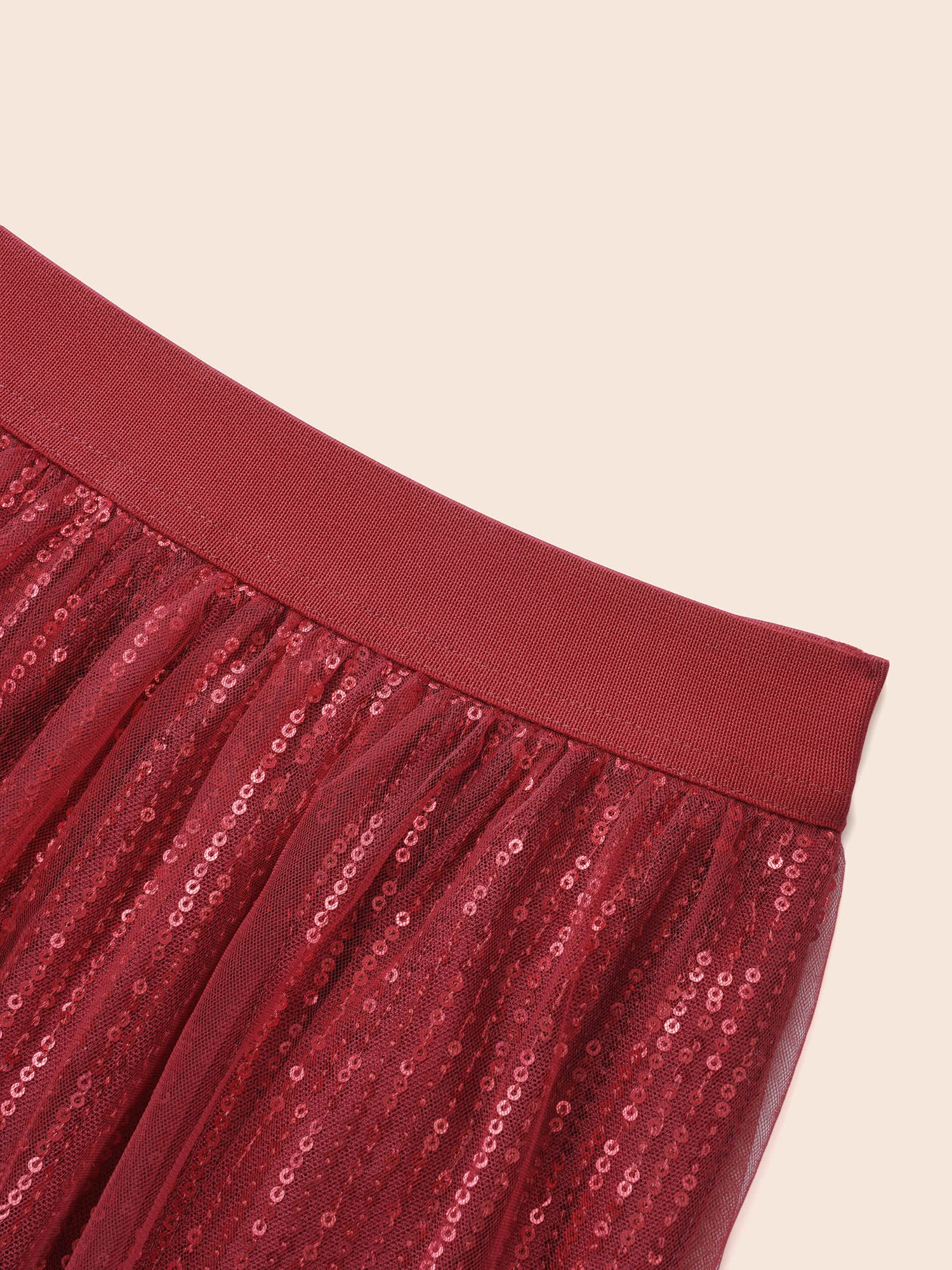 Sequin Mesh Elastic Waist Midi Skirt