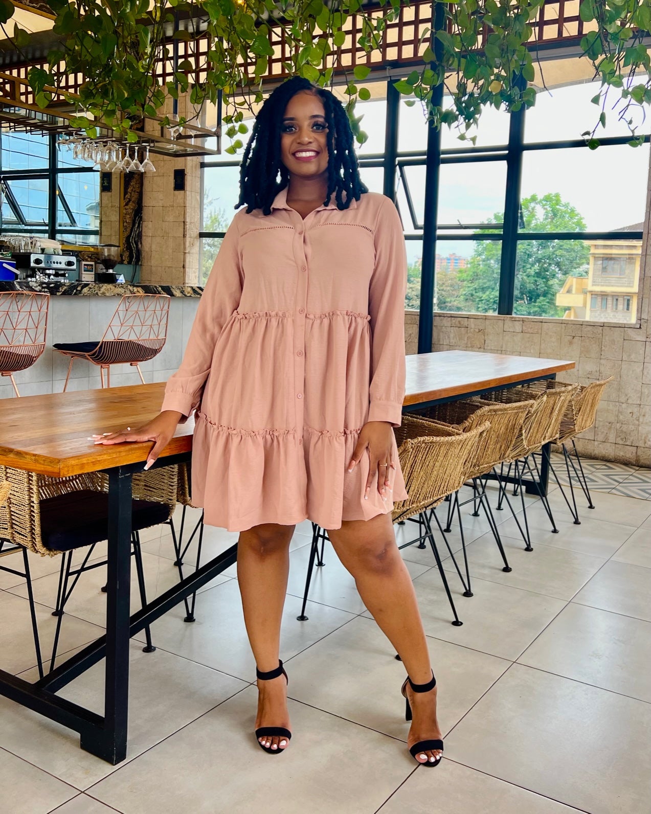 Khaki Button Down Shirtdress