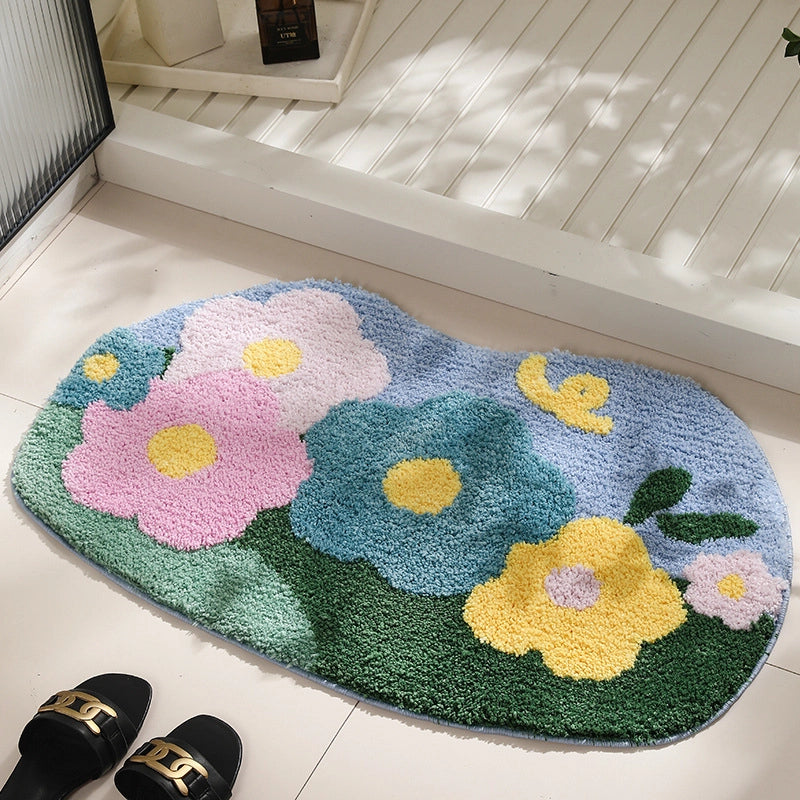 Casual Elegant Floral Flocking Polyester Carpet Bathing