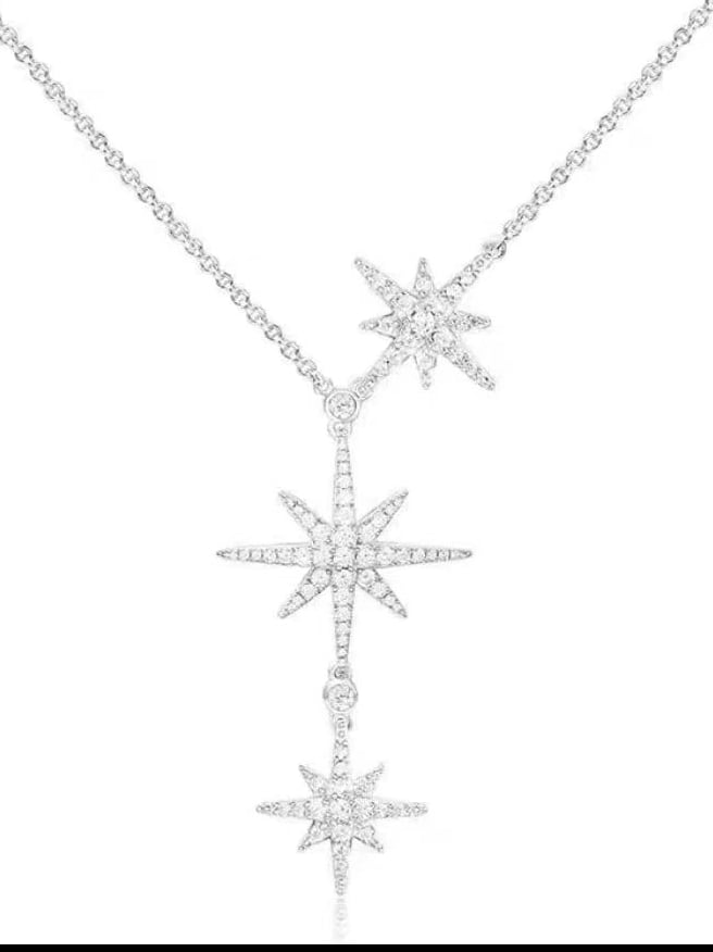 925 Sterling Silver Cubic Zirconia Stars Necklace